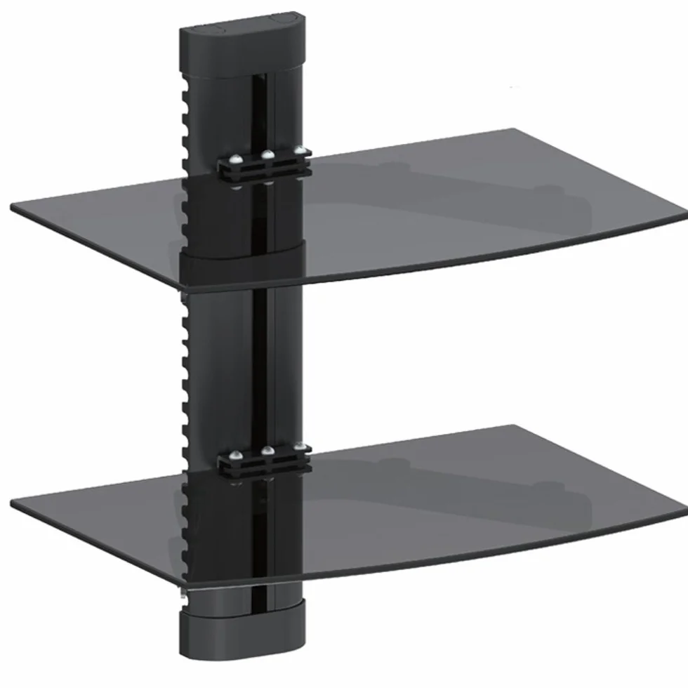 Maclean MC-662 Supporto DVD da Parete con Dopia Mensola in Vetro Scaffale da Muro Console PS3 PS4 Xbox