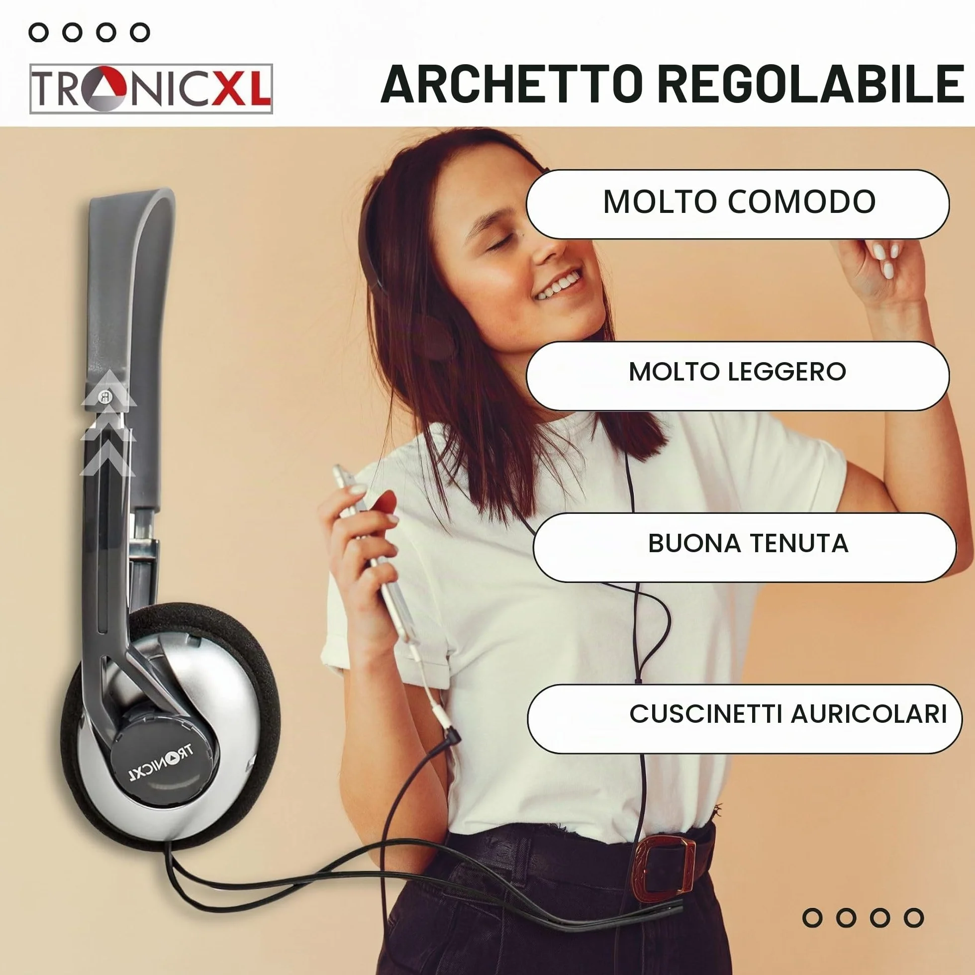 TronicXL - Cuffie per TV con cavo lungo 6 m, compatibili con televisori Samsung, LG, Sony, Toshiba, DYON, JVC, Philips, Apple, iPad, iMac, Computer, etc