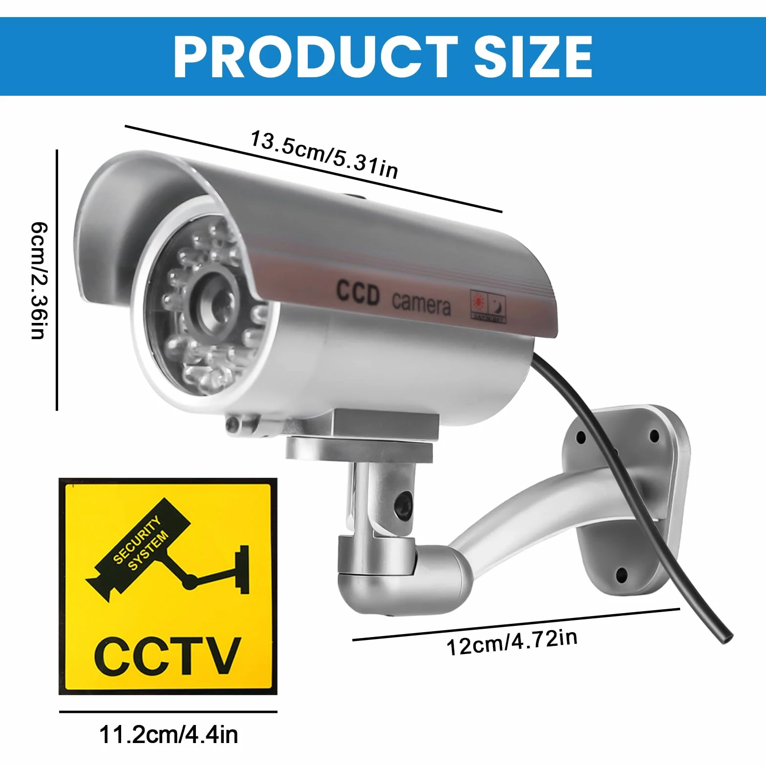 Sporgo 2 pezzi telecamera di sorveglianza: Dummy telecamera di sorveglianza esterna con luce a LED rossa lampeggiante, atrappe telecamera di sorveglianza finta fotocamera di sicurezza per interni ed