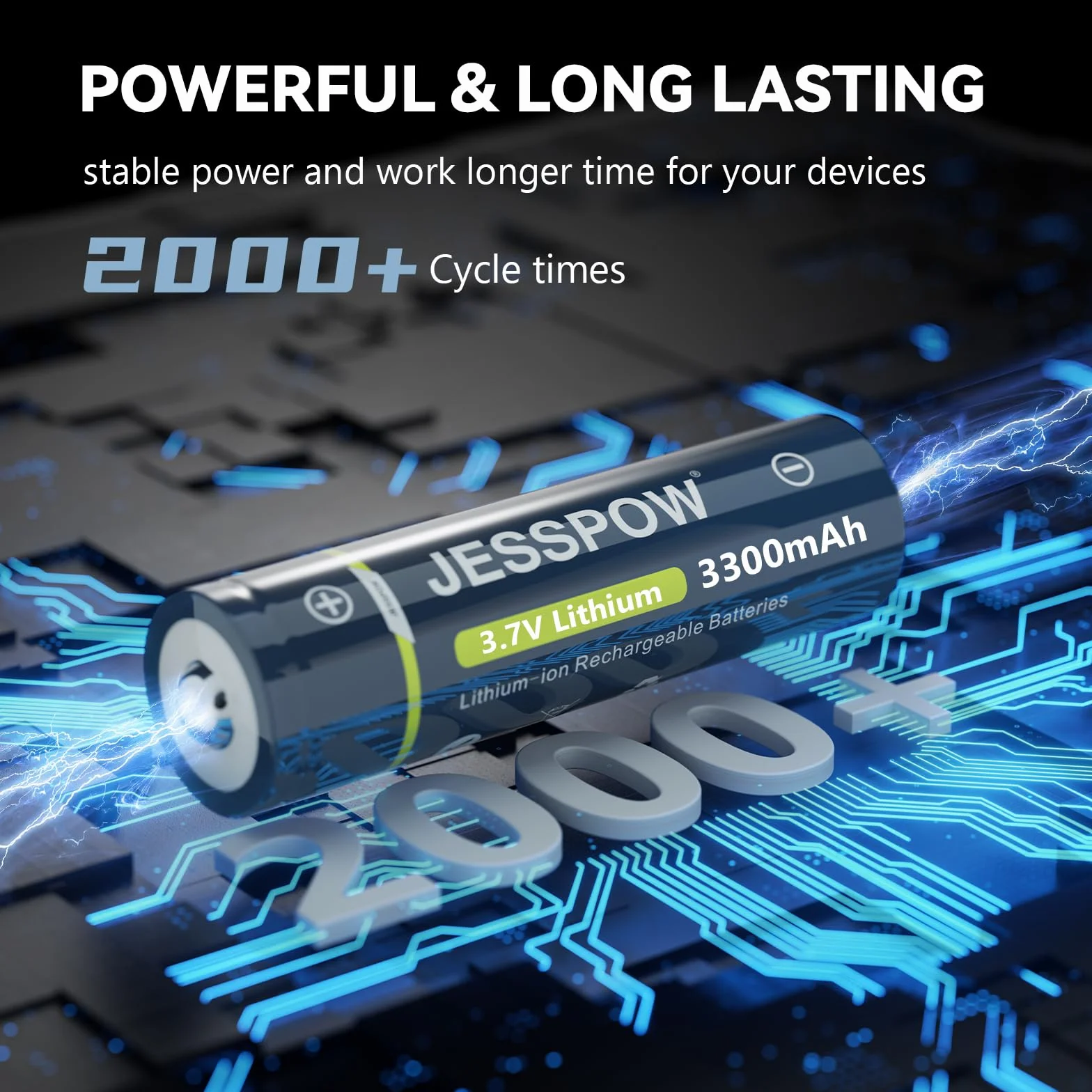 Batteria ricaricabile da 3,7V, batterie a bottone da 3300mAh ad alta potenza a lunga durata per torcia frontale, torcia LED (confezione da 2, 18 x 65mm)