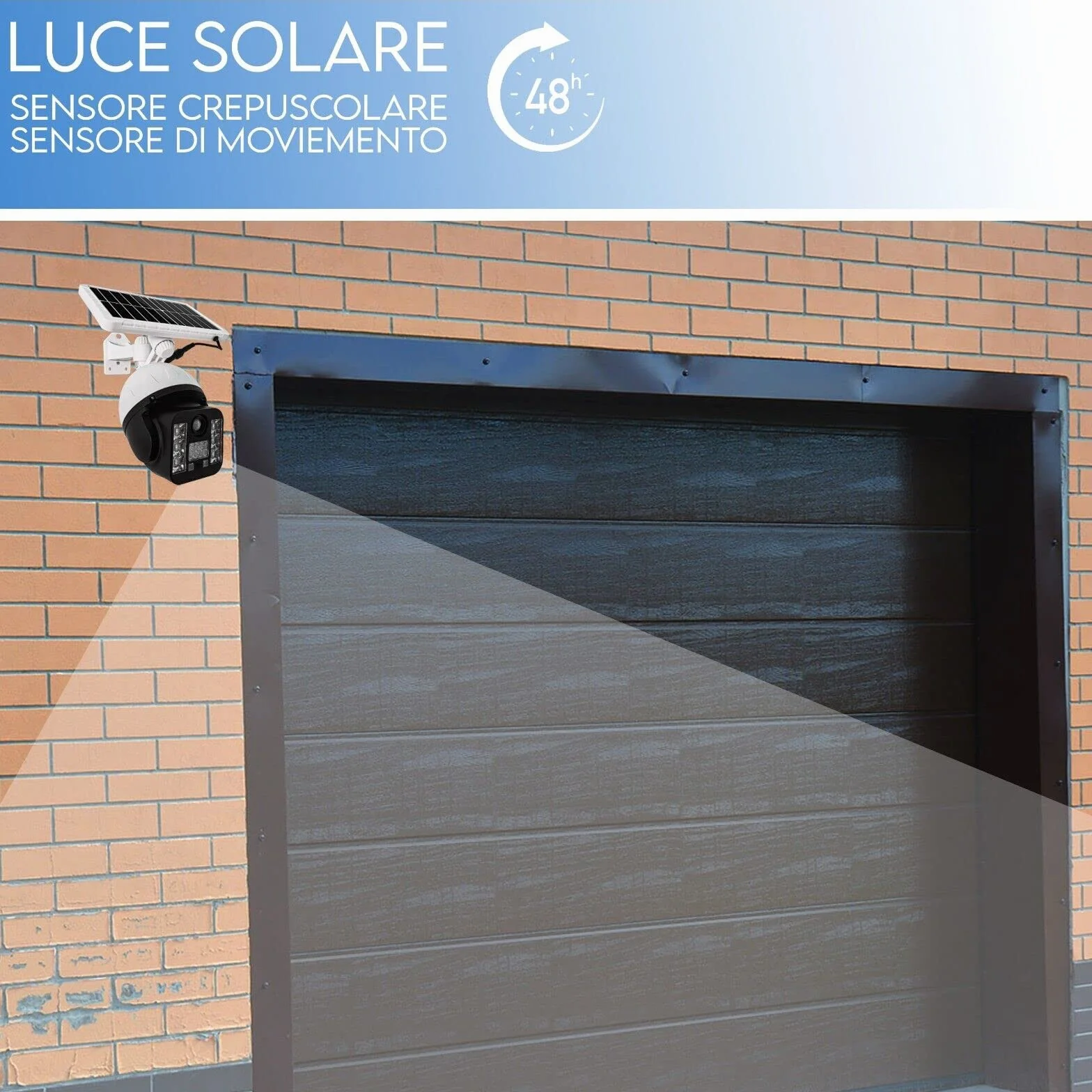Telecamera Finta Da Esterno Con Ricarica Pannello Solare, Lampada led Da Strada Faro led Con Sensore Di Movimento, Videocamera Finta Per Sicurezza 30 Led - 60 watt