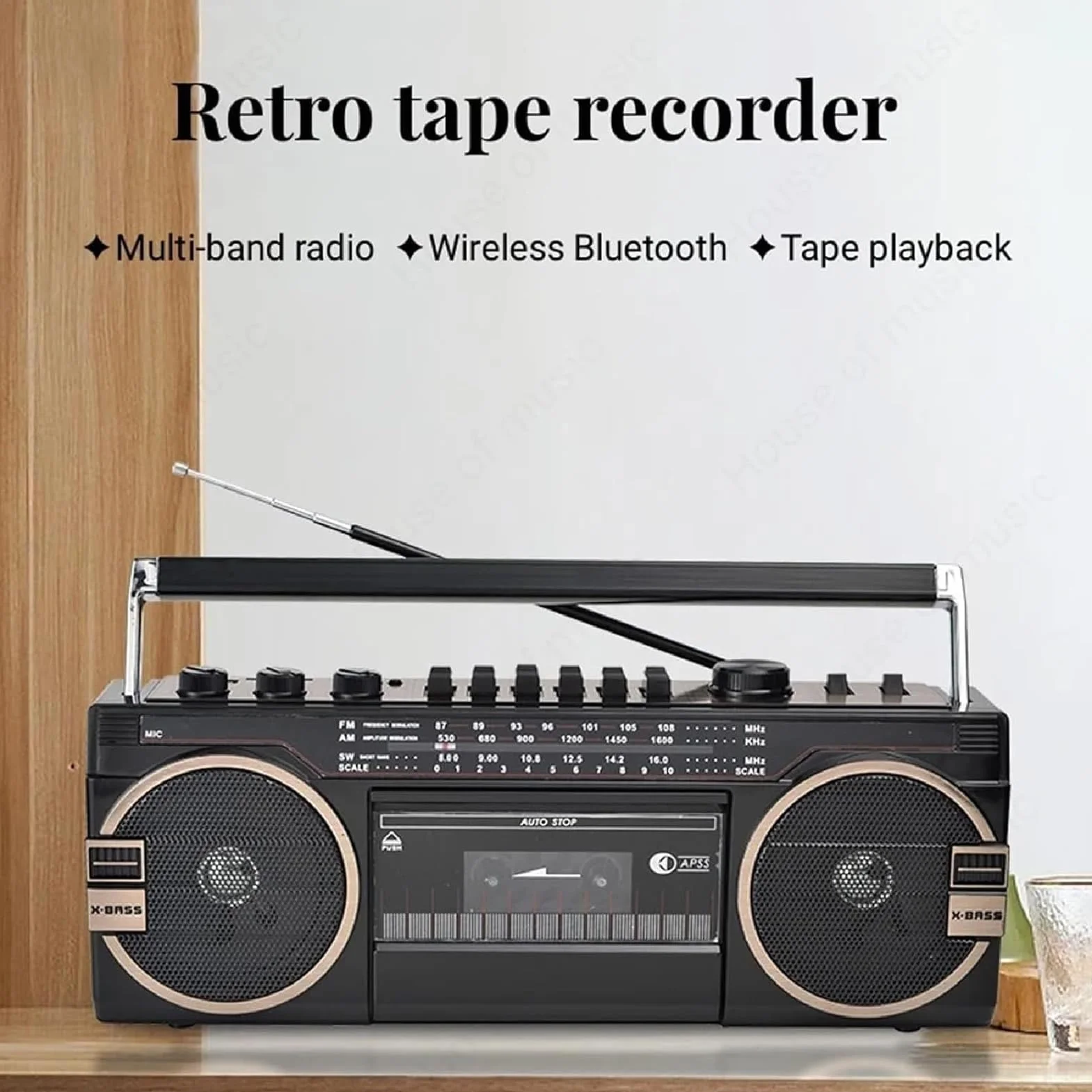 Retro lettore CD portatile Bluetooth registratore cassette AM/FM Radio manopole di regolazione del volume per riunioni di famiglia viaggi
