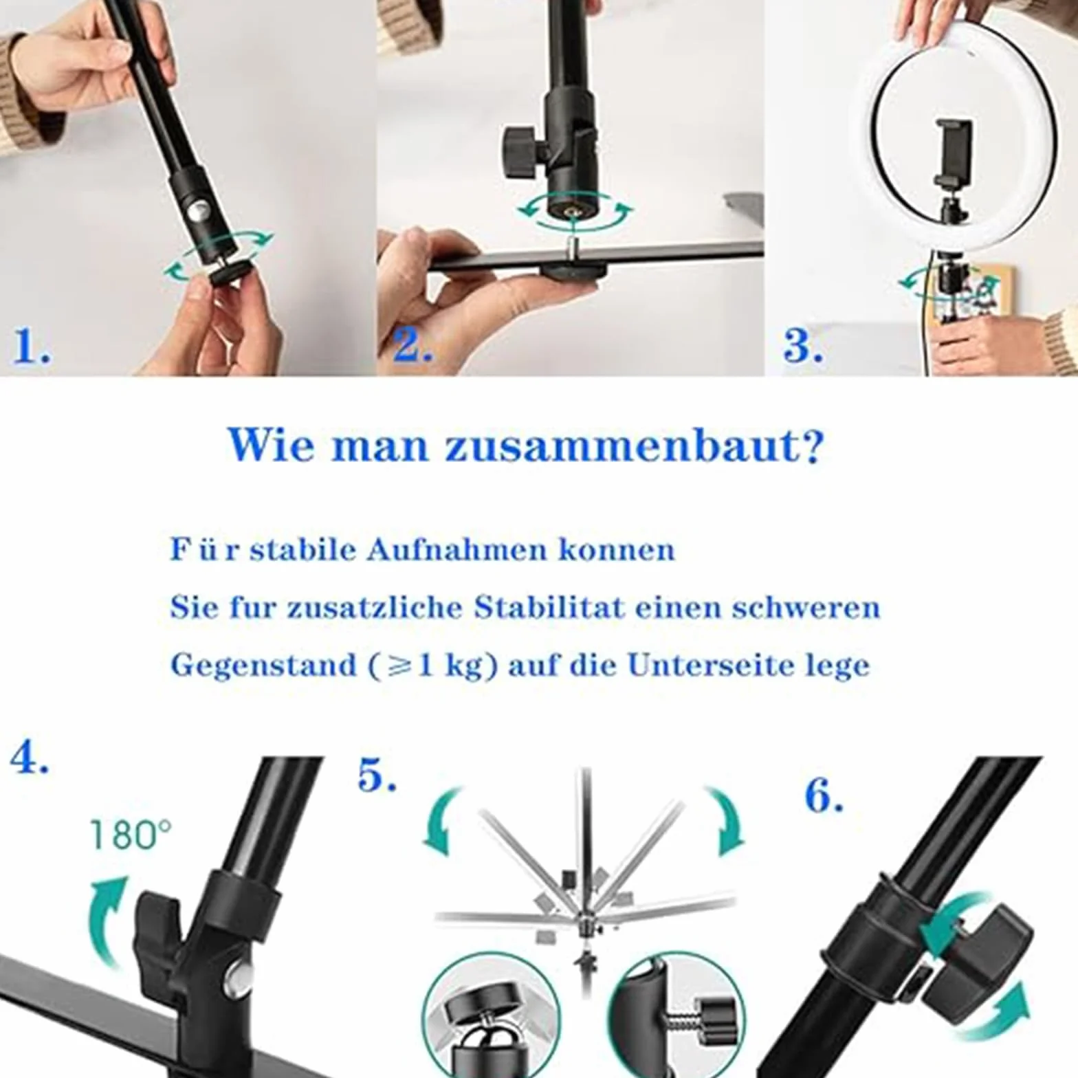XUMI Anello luminoso a LED a intensità variabile da 10 pollici con supporto e supporto per telefono, scrivania treppiede regolabile per Youtube Video, Photography, Selfie, Vlog, Live Streaming, nero