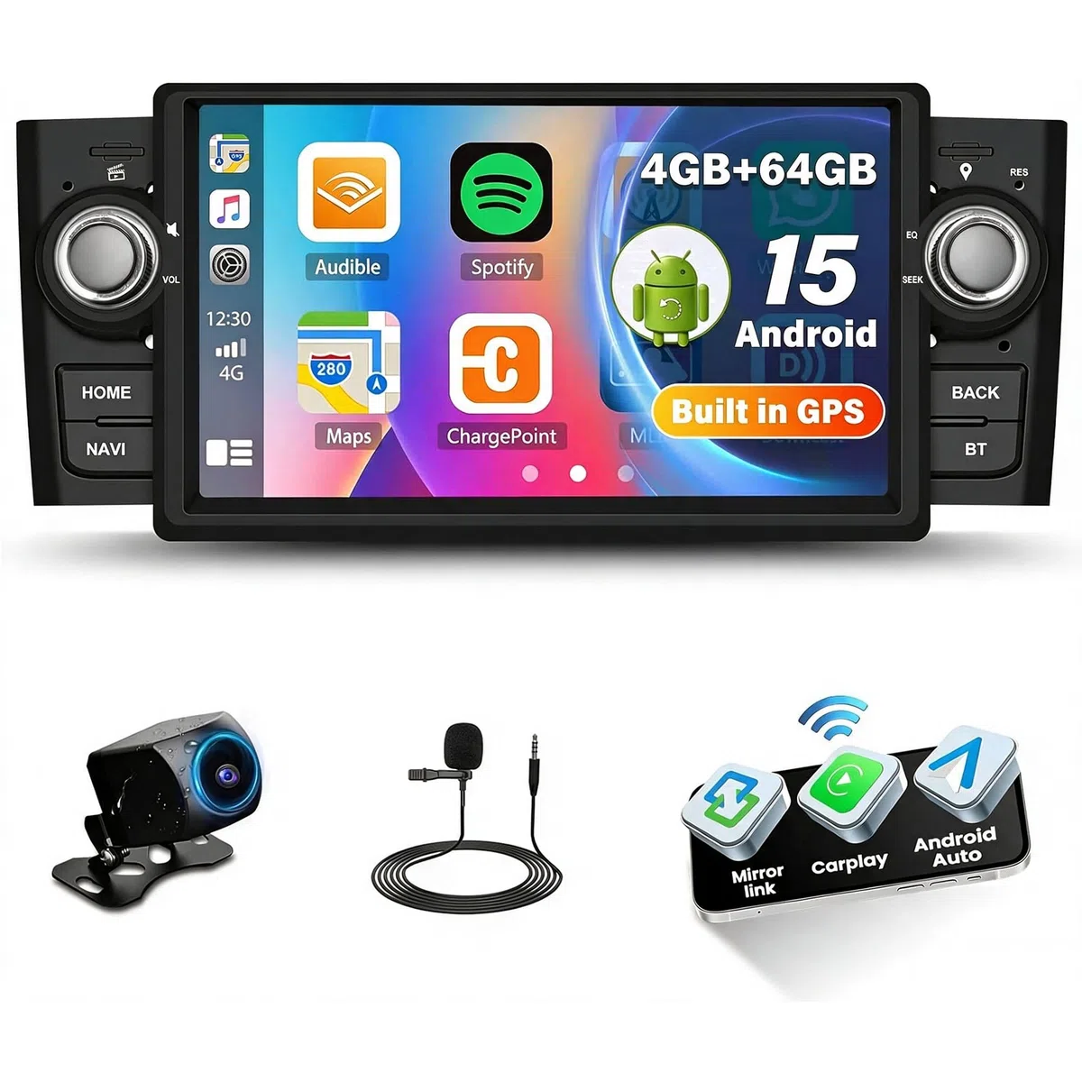CAMECHO 4+64G Android 15 Autoradio per Fiat Punto 2005-2009/Linea 2007-2011