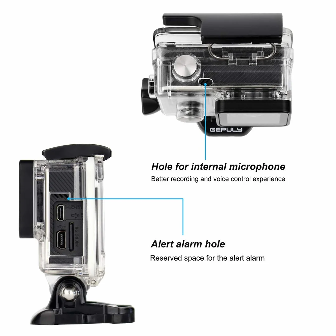 GEPULY - Custodia protettiva per GoPro Hero 4, Hero 3+, Hero 3, Hero 3, custodia protettiva laterale con scheletro posteriore e porta LCD Touch Backdoor per GoPro Hero 4, Hero 3+, Hero3 + Hero3