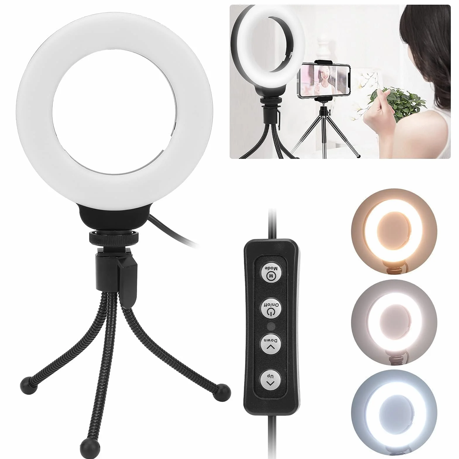 4 Pollici 48led Luce Anulare Con Stativo, Luce per Videoconferenza USB Vlog Fill Lamp Desktop Selfie Ring Light Con Treppiede per Trucco/Vlog/Computer/Laptop/Live Streaming/Videochiamata