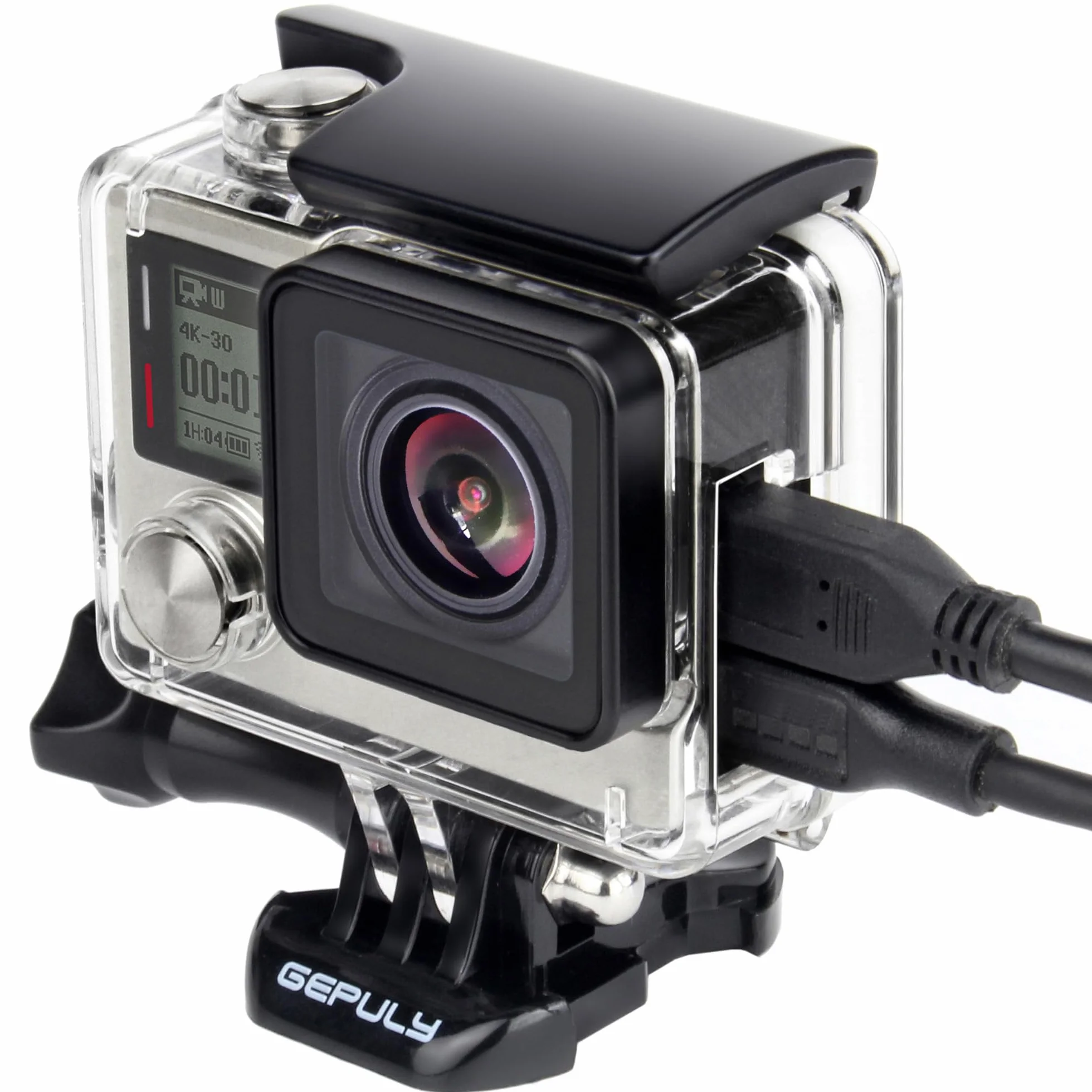 GEPULY - Custodia protettiva per GoPro Hero 4, Hero 3+, Hero 3, Hero 3, custodia protettiva laterale con scheletro posteriore e porta LCD Touch Backdoor per GoPro Hero 4, Hero 3+, Hero3 + Hero3