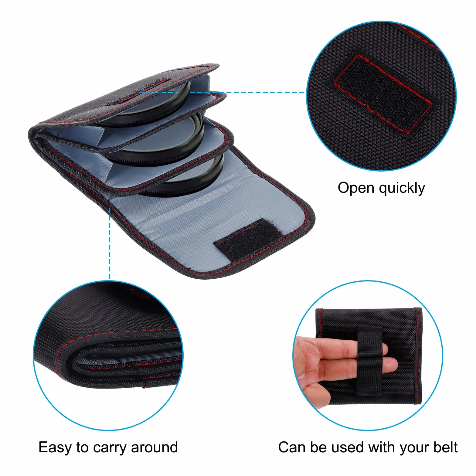 PATIKIL 82mm Fotocamera Filtro Custodia - 2pz, 3 Tasca, Resistente Acqua, Antipolvere, Borsa per Fotografia Conservazione, Nero Rosso