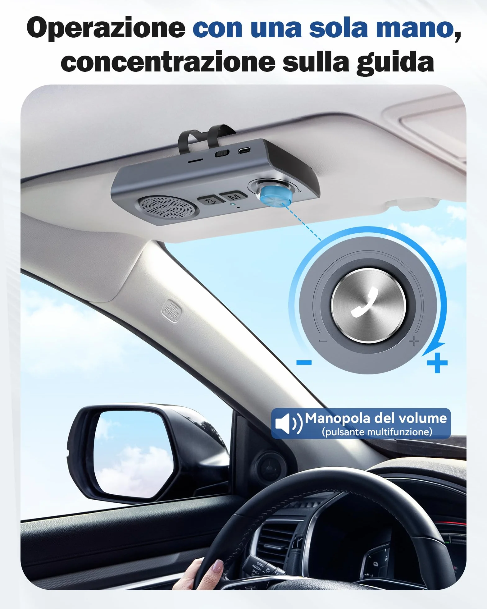 AGPTEK Vivavoce per Auto Bluetooth 5.3 con Siri, Assistente Google, Kit per Auto con Altoparlante Wireless con Slot per Scheda TF, Supporta la Connessione di 2 Telefoni Contemporaneamente