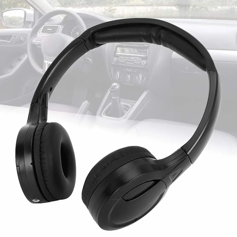 KIMISS Auricolare per auto a 2 canali, audio stereo a infrarossi, auricolare per cuffie per poggiatesta per auto DVD (nero)