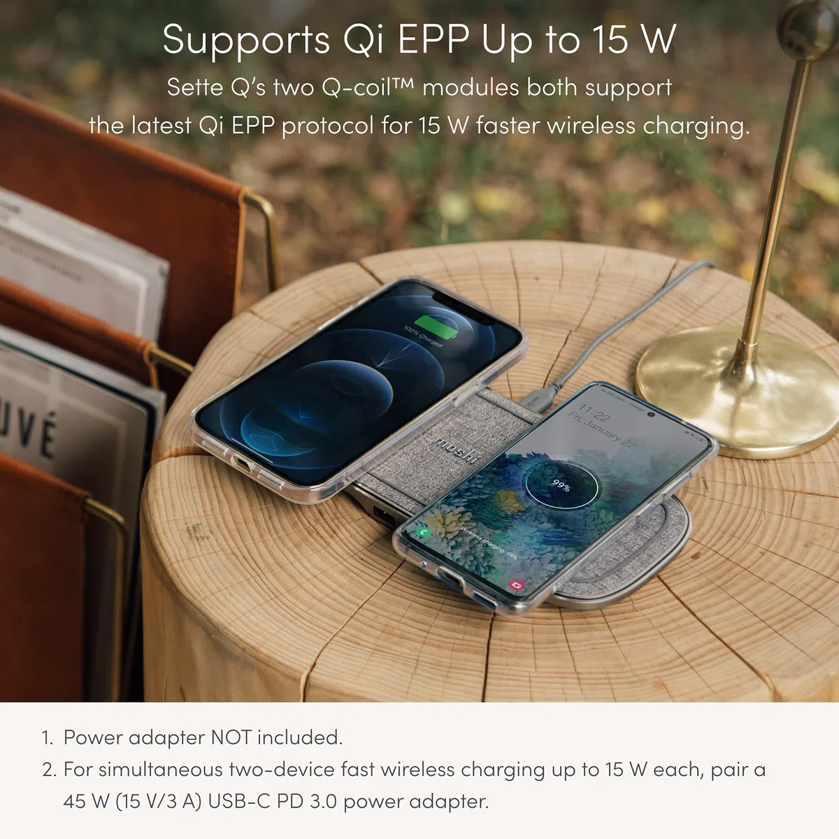 Moshi Sette Q Cuffie, Telefono cellulare, Smartphone, Orologio intelligente, Indossabili Grigio AC Carica wireless Interno (Moshi Sette Q - dual wireless charging)
