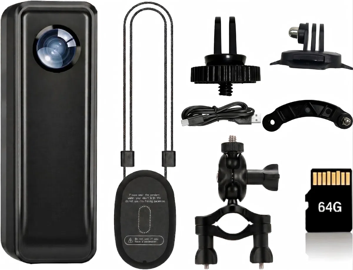Action Camera 4K, fotocamera con scheda di memoria da 64 GB, videocamera Vlogging con supporto per casco, mini cam con clip a molla, registrazione POV a mani libere, registratore DV per viaggi