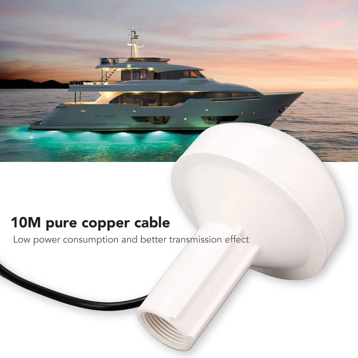 AMONIDA Antenna GPS per Nave, Alta Sensibilità, Cavo 10 M, Impermeabile, Facile Installare