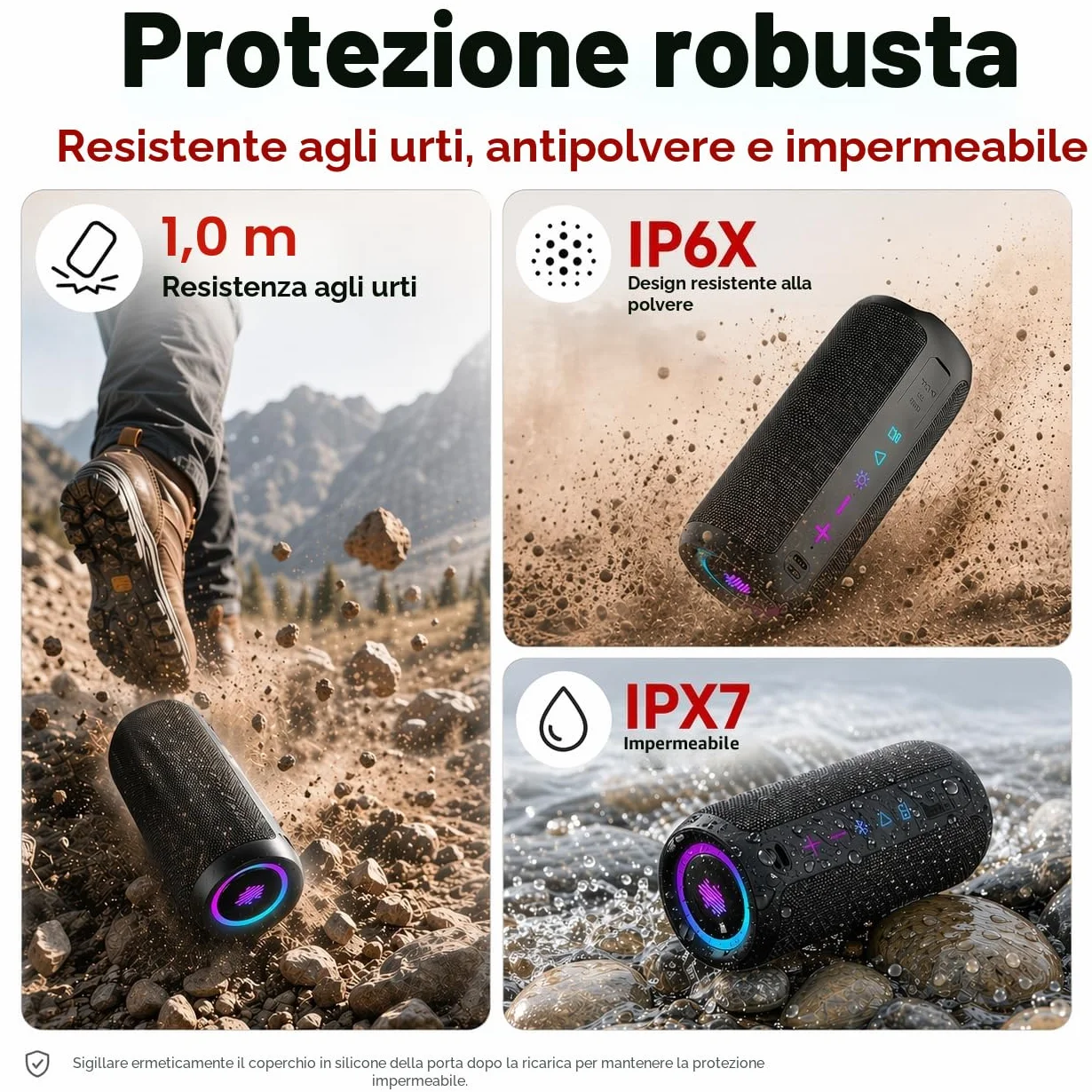 TIMU Cassa Bluetooth Portatile Potente, Altoparlante Bluetooth 5.4 con 2 Modalità EQ, IPX7