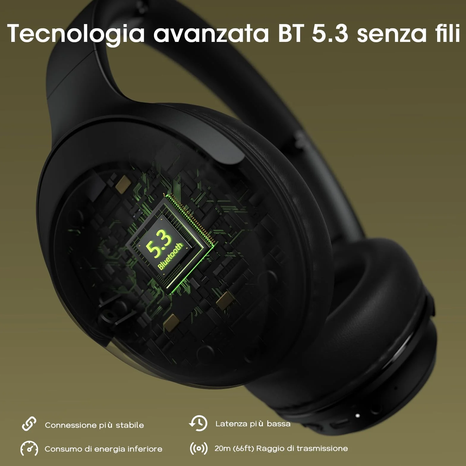 DOQAUS Cuffie Wireless Bluetooth 5.3-70 Ore Di Riproduzione,Cuffie Bluetooth Over Ear,3 EQ Modalità di Suono,Senza Fili Stereo HiFi con Microfono,per Viaggio/Telefono/PC