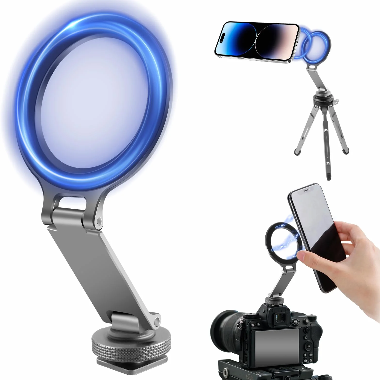 REYGEAK Adattatore per treppiede per telefono, supporto per fotocamera con vite da 1/4, supporto magnetico flessibile per telefono Magsafe iPhone16 15 14 13 12 Pro Max Plus Mini