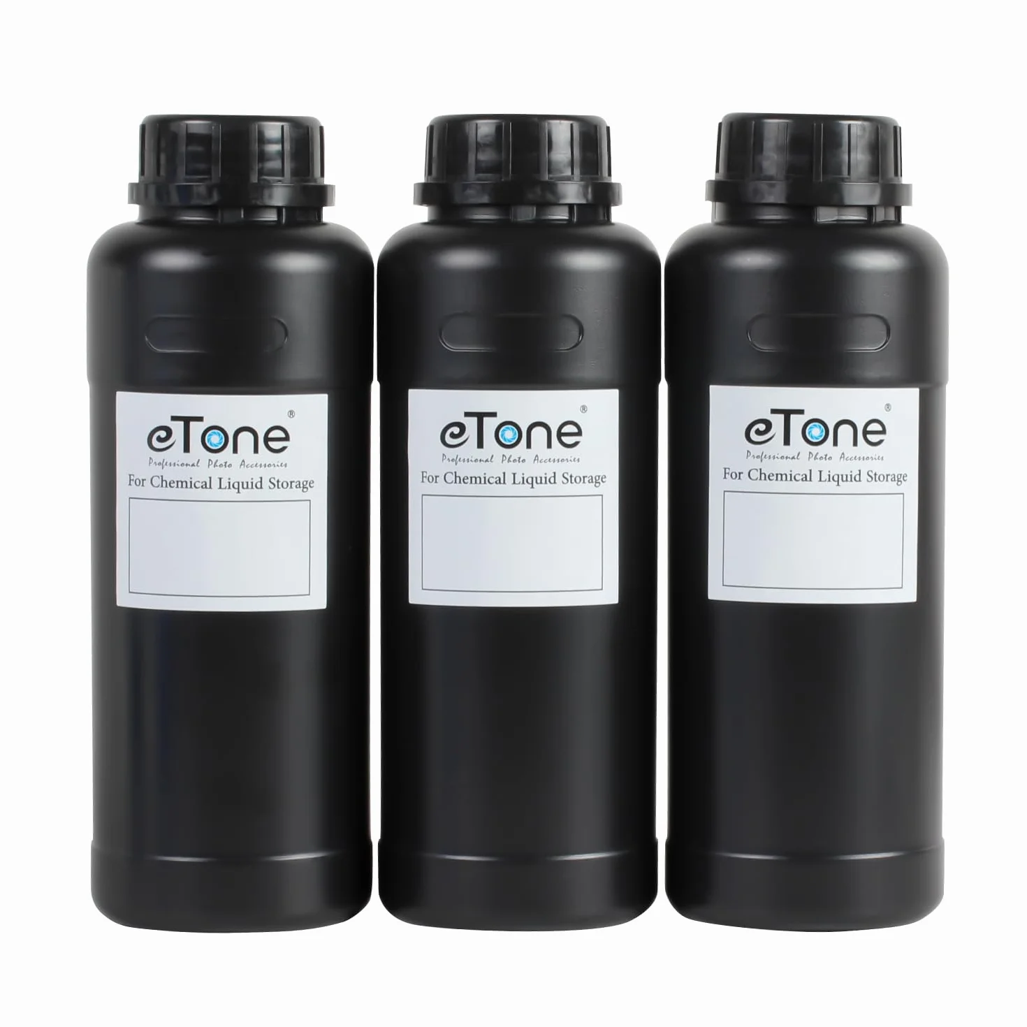 eTone Darkroom - 3 flaconi da 500 ml per prodotti chimici con tappi, per lo sviluppo di film, attrezzature per lo sviluppo di foto (nero)