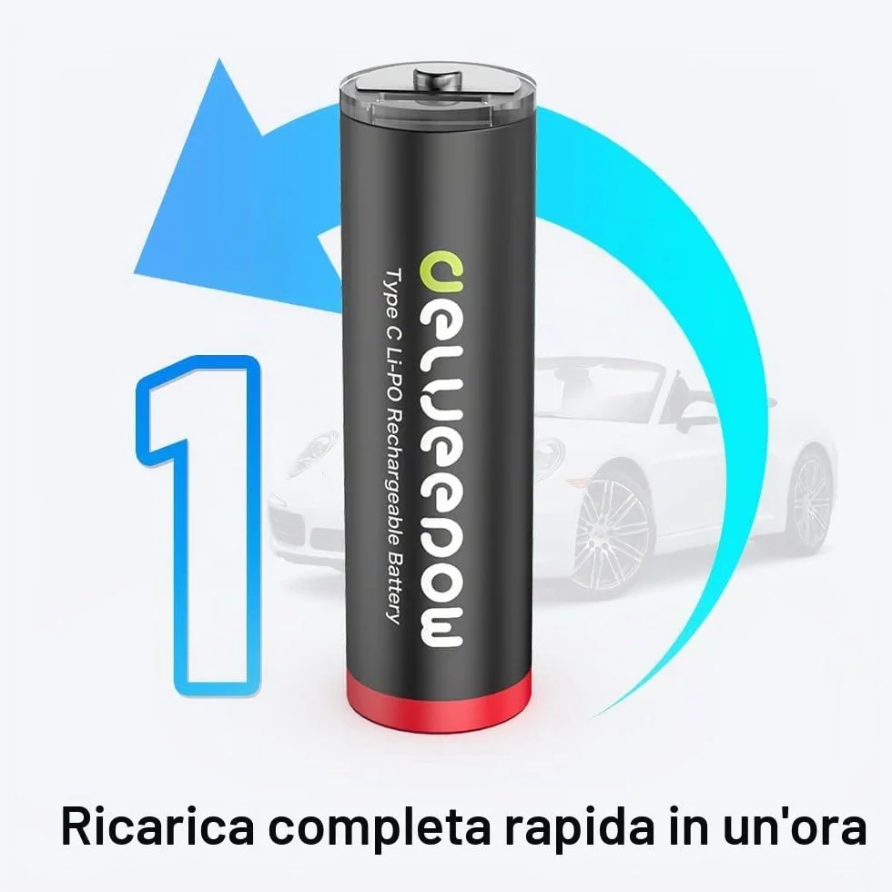 1.5V USB-C Batterie AA ricaricabili 3400mWh, Pile Ricaricabili AA Litio 1500 Cicli con Cavo USB-C, 4 pezzi