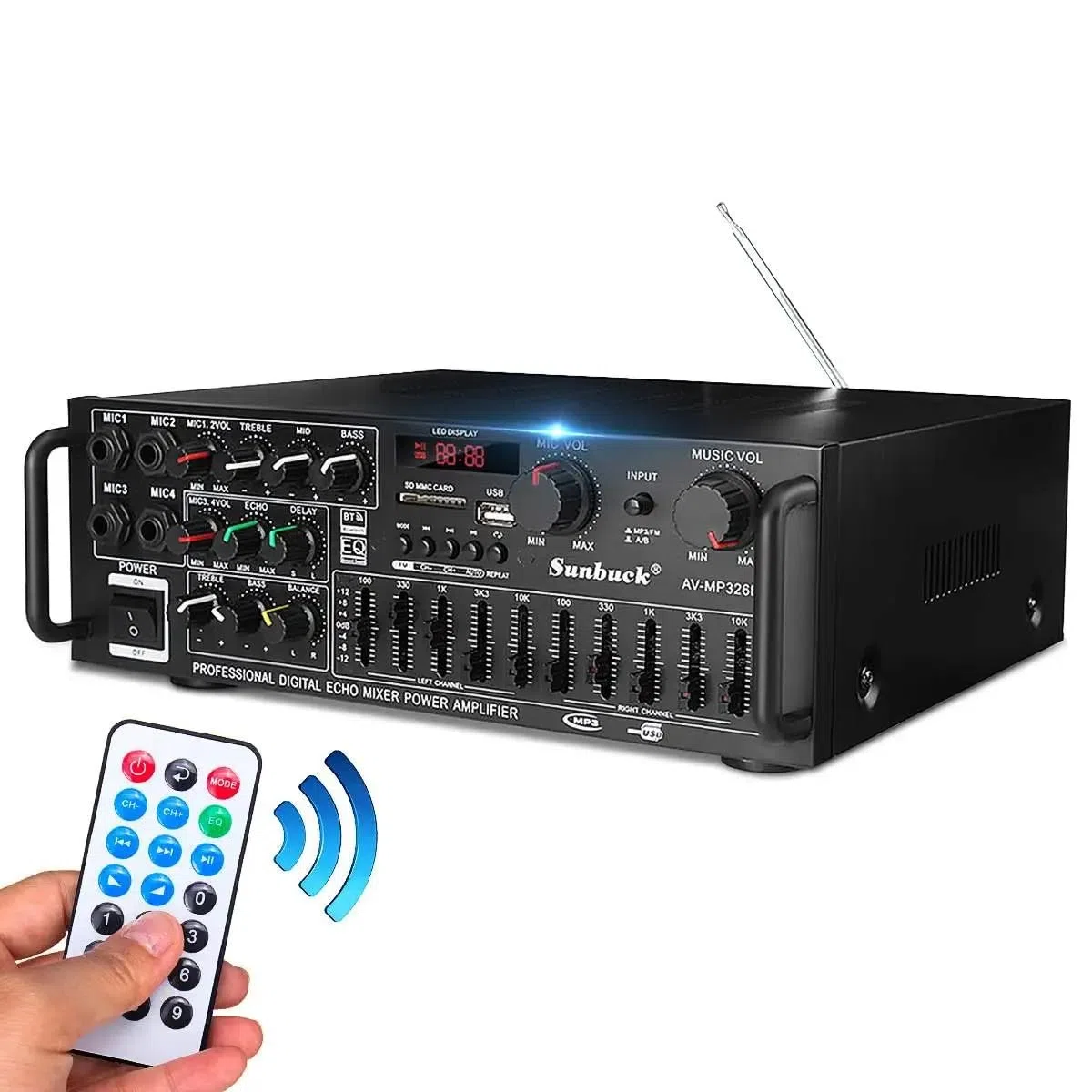 Amplificatore, Amplificatore HIFI a 2 canali Riproduzione ad alta risoluzione Amplificatore subwoofer Amplificatore di potenza USB SD con telecomando