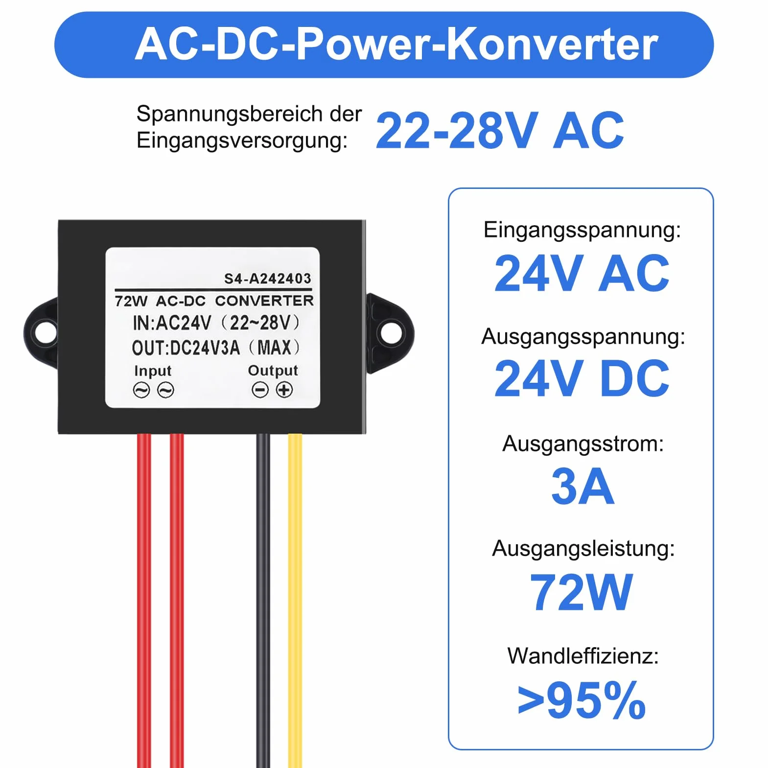 Convertitore di alimentazione 3A,Convertitore AC-DC AC 24V al convertitore DC 24V,Convertitore di potenza del regolatore di tensione 3A,Adattatore convertitore di tensione