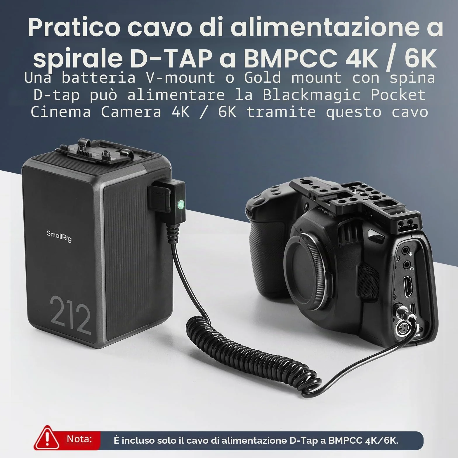 SMALLRIG D-TAP Cavo di Alimentazione a Spirale per Blackmagic Pocket Cinema Camera 4K / 6K per Batteria V Mount/Gold Mount, Weipu SF6 2 pin Femmina a P Tap, Lunghezza 15"-47" - 4761