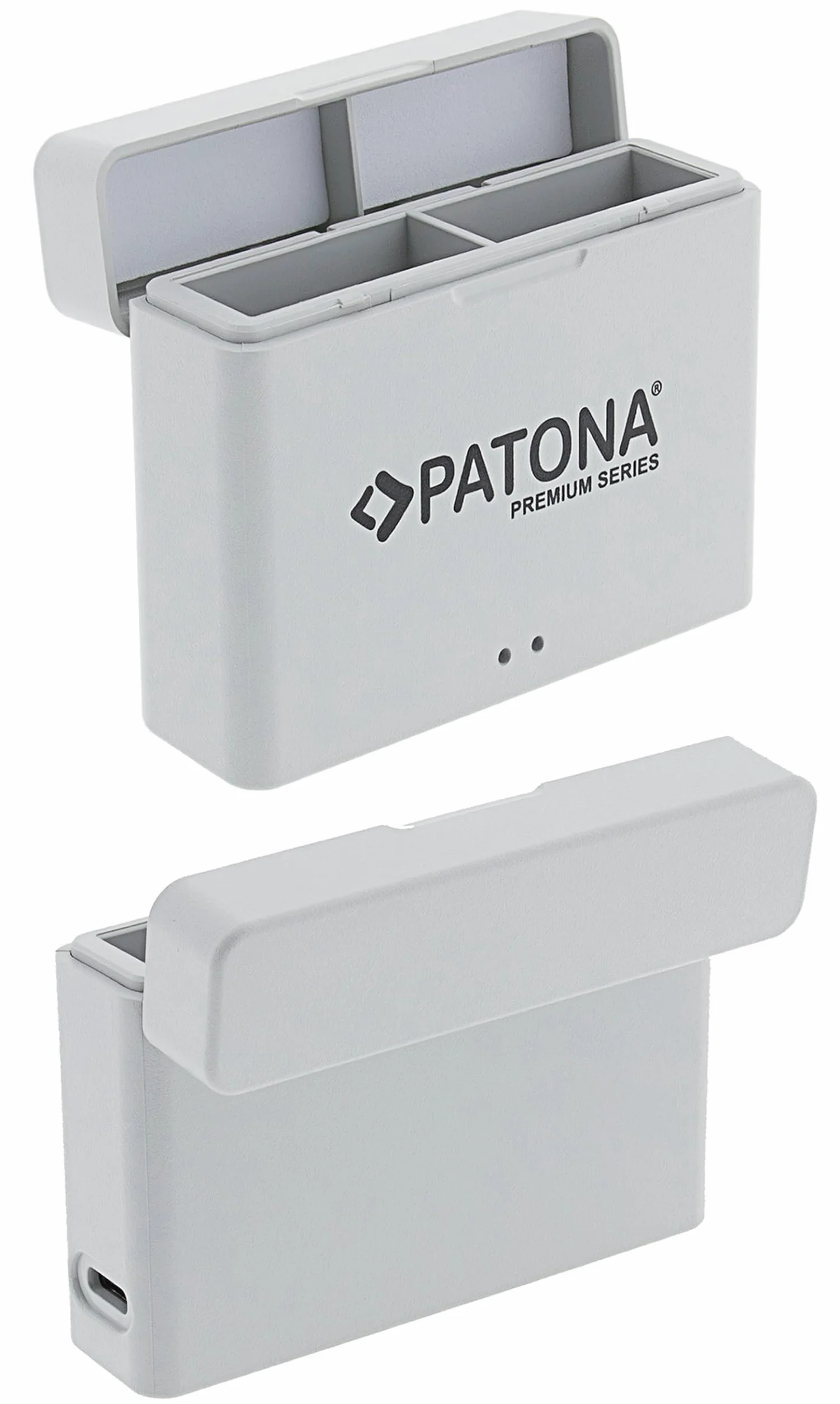 PATONA Premium Dual Charging Box per DJI Osmo Action 3 4 5 6 – Caricatore con connessione USB-C e indicatore di carica – per 2 batterie BCX202, ricarica sicura grazie al sistema MCU, cavo USB C