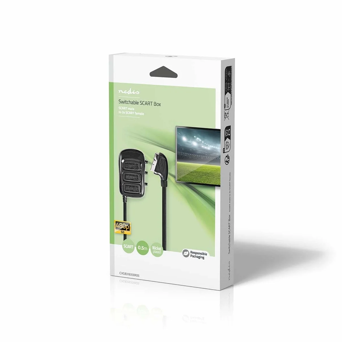 NEDIS Scatola interruttore scart, selettore manuale 3 in 1, per creare più ingressi scart da un ingresso SCART – cavo 0,5 m
