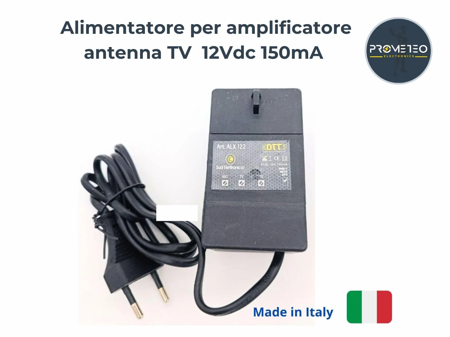 Alimentatore per amplificatore antenna TV 12Vdc 150mA 2 uscite con spina Led - modello ALX122