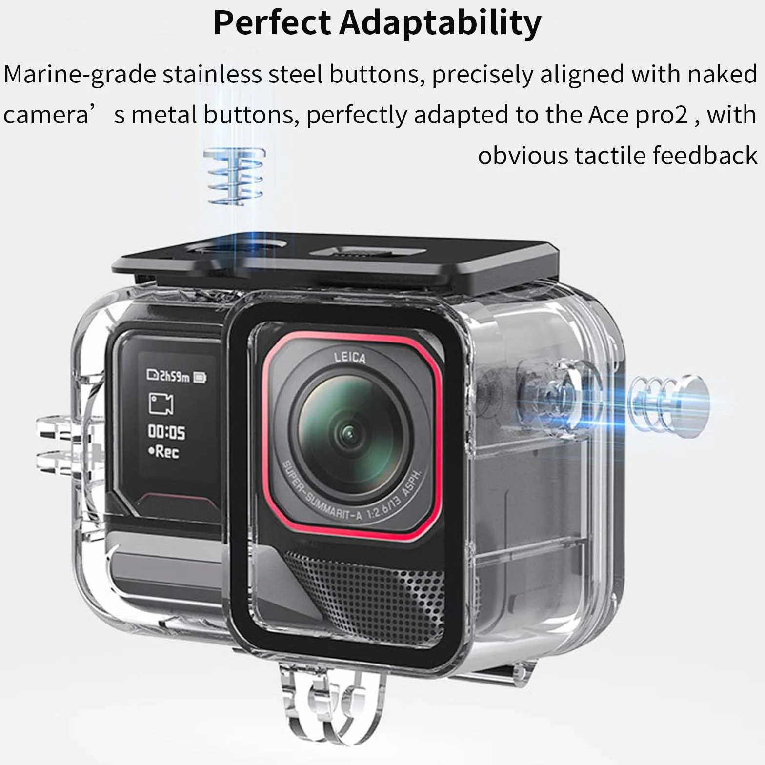 Custodia subacquea da 45 m per Insta360 Ace Pro 2, custodia protettiva impermeabile, custodia protettiva per accessori per action camera Insta360 Ace Pro, con adattatore e vite di fissaggio