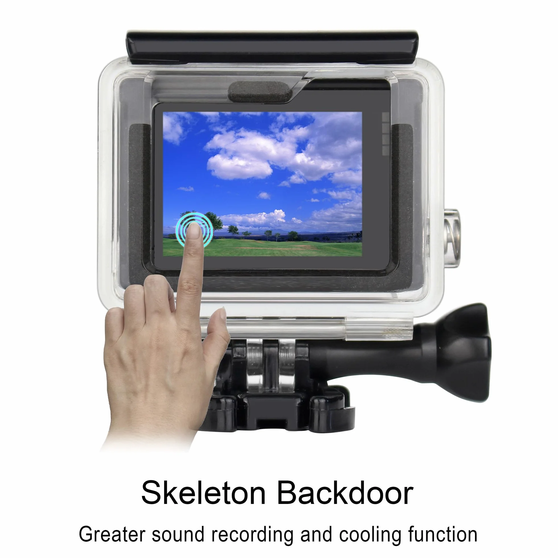 GEPULY - Custodia protettiva per GoPro Hero 4, Hero 3+, Hero 3, Hero 3, custodia protettiva laterale con scheletro posteriore e porta LCD Touch Backdoor per GoPro Hero 4, Hero 3+, Hero3 + Hero3