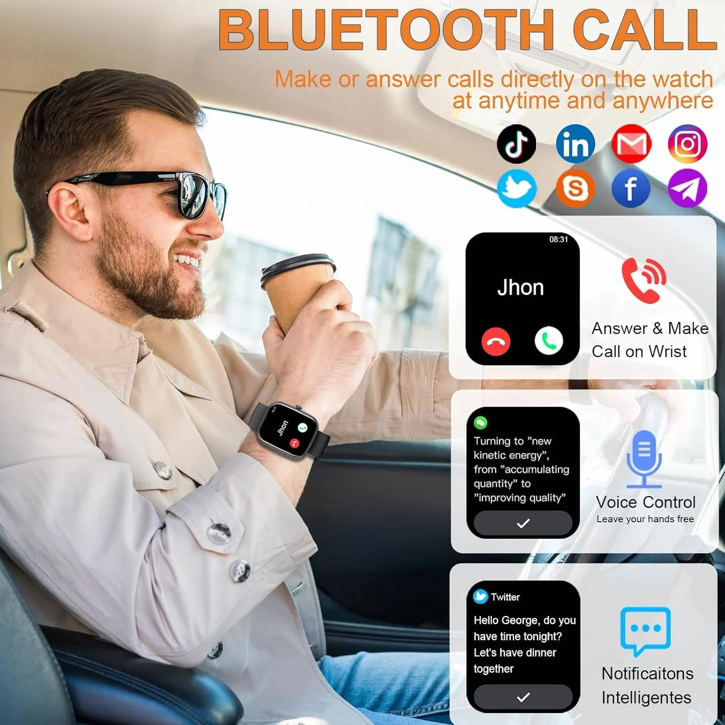 Smart Watch, Smartwatch da 1,9 pollici per uomo e donna (rispondere/effettuare chiamate), fitness tracker con oltre 100 modalità sportive, impermeabile IP68, cardiofrequenzimetro/monitoraggio del