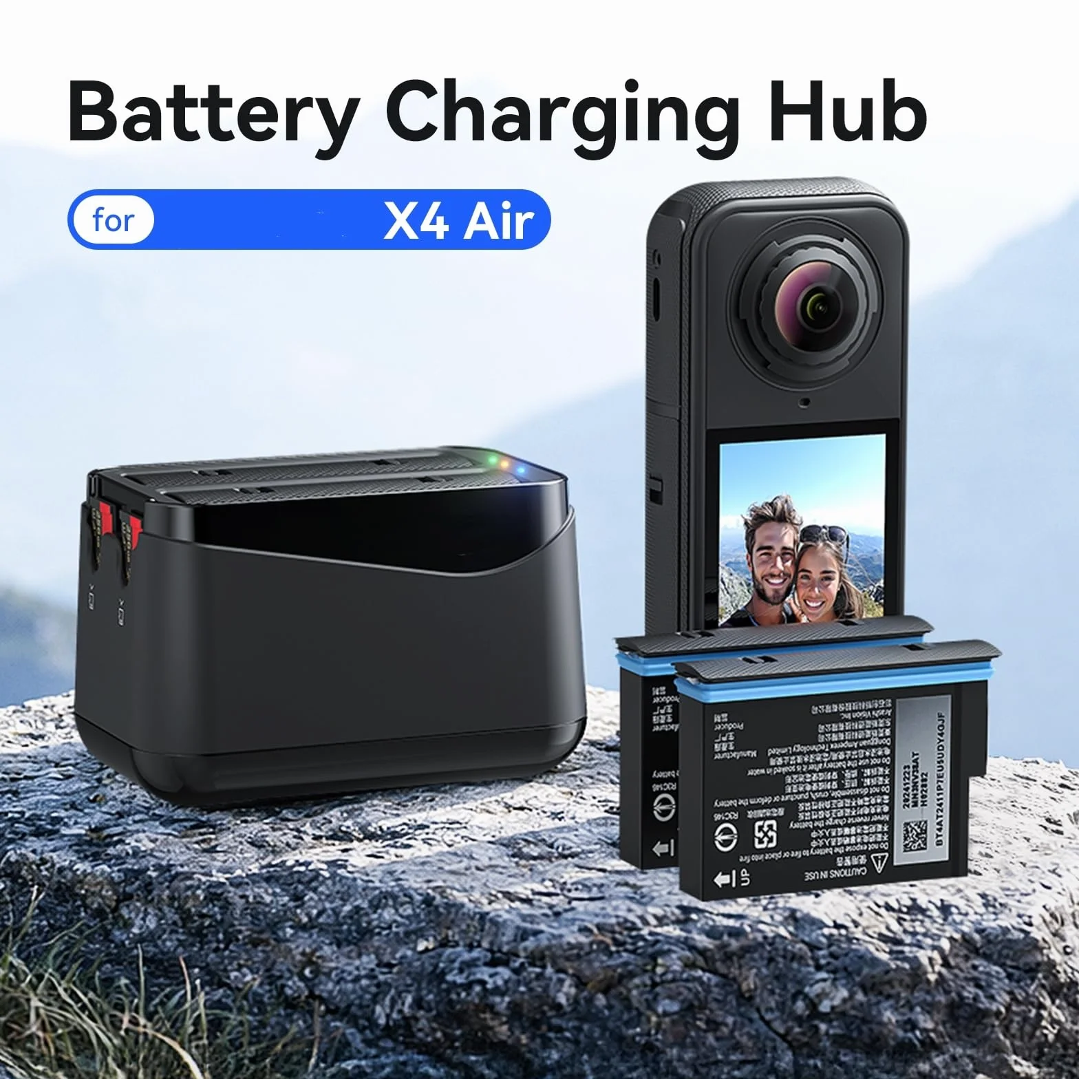 Caricabatterie per Insta360 X4 Air, Stazione di Ricarica Rapida per Batterie di Action Cam con Cavo di Ricarica