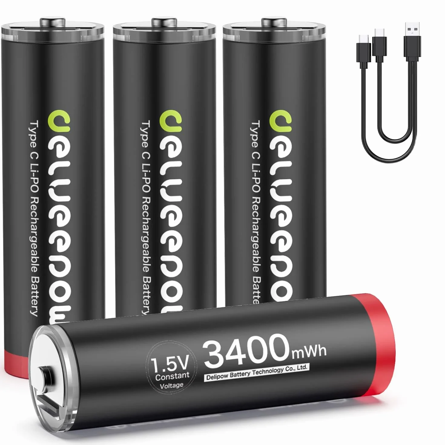 1.5V USB-C Batterie AA ricaricabili 3400mWh, Pile Ricaricabili AA Litio 1500 Cicli con Cavo USB-C, 4 pezzi