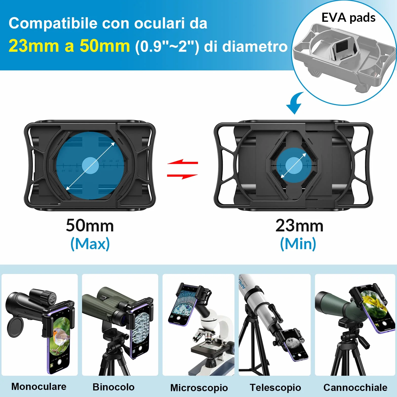 APEXEL Adattatore Universale per Smartphone con Telescopio con Bluetooth, Compatibile con Binocoli, Monoculare e Microscopi, Adattatore per Montaggio su Telescopio, Adatto a Tutti Gli Smartphone