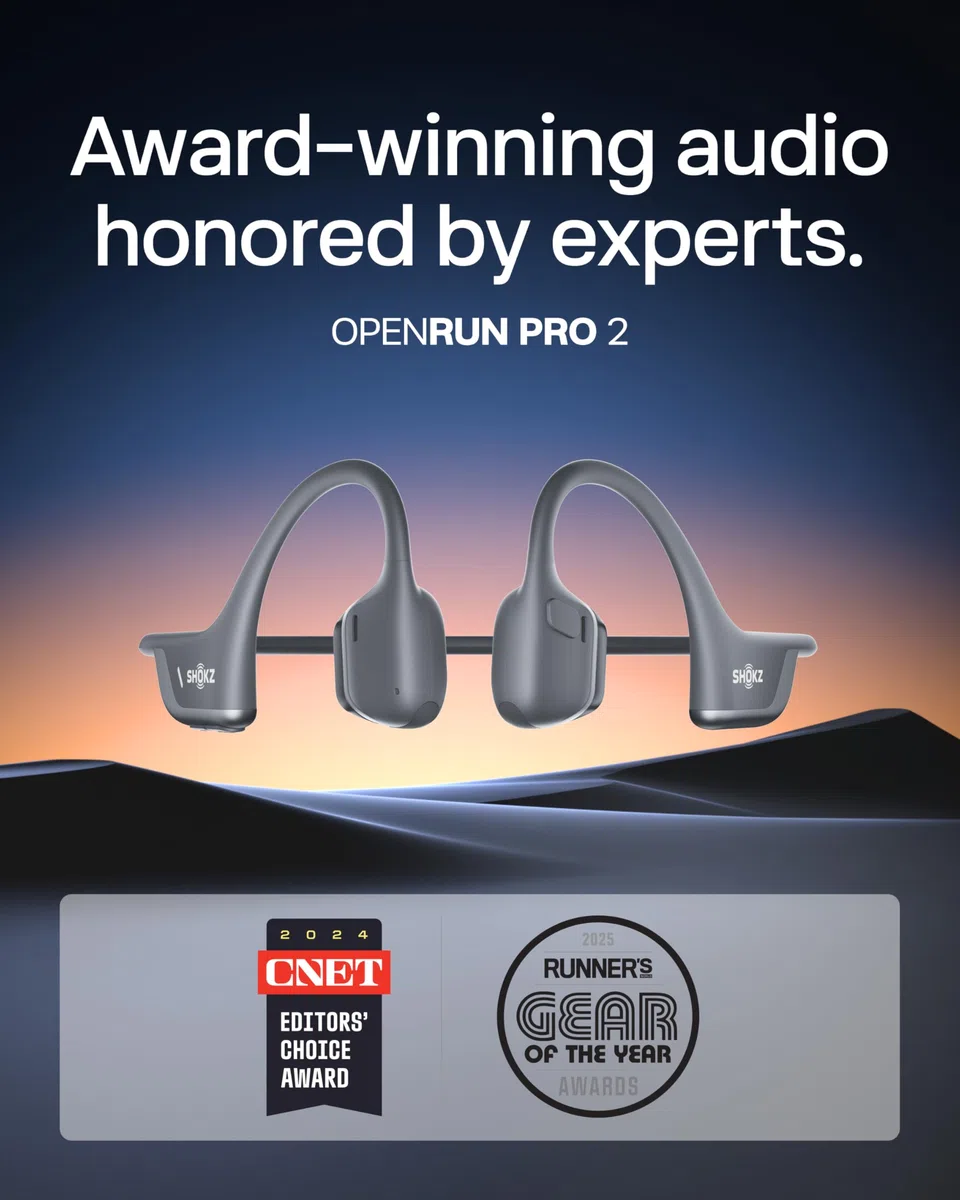 SHOKZ OpenRun Pro 2 - Cuffie sportive a conduzione ossea, con archetto, resistenti al sudore, cuffie per allenamento, sicure, senza fili, vestibilità comoda, bassi profondi e app Smart Mic