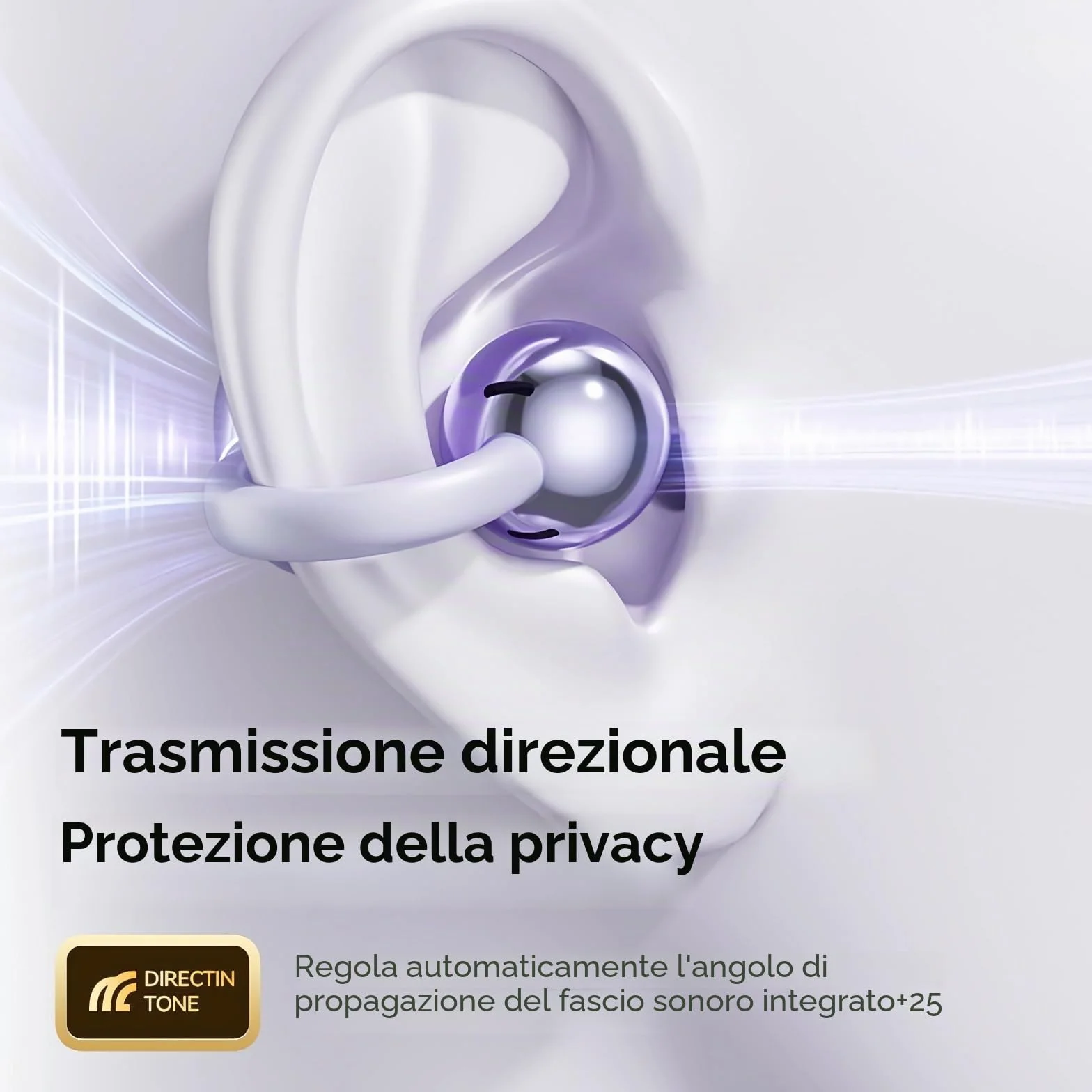 PTHTECHUS Cuffie Wireless, Sportivi Clip Aperta Cuffie Conduzione Ossea, Diaframmi 12mm ENC, Chiamate Cristalline, Auricolari Bluetooth 5.4 Compatibile iOS/Android, 30 ore di Riproduzione, Viola-b
