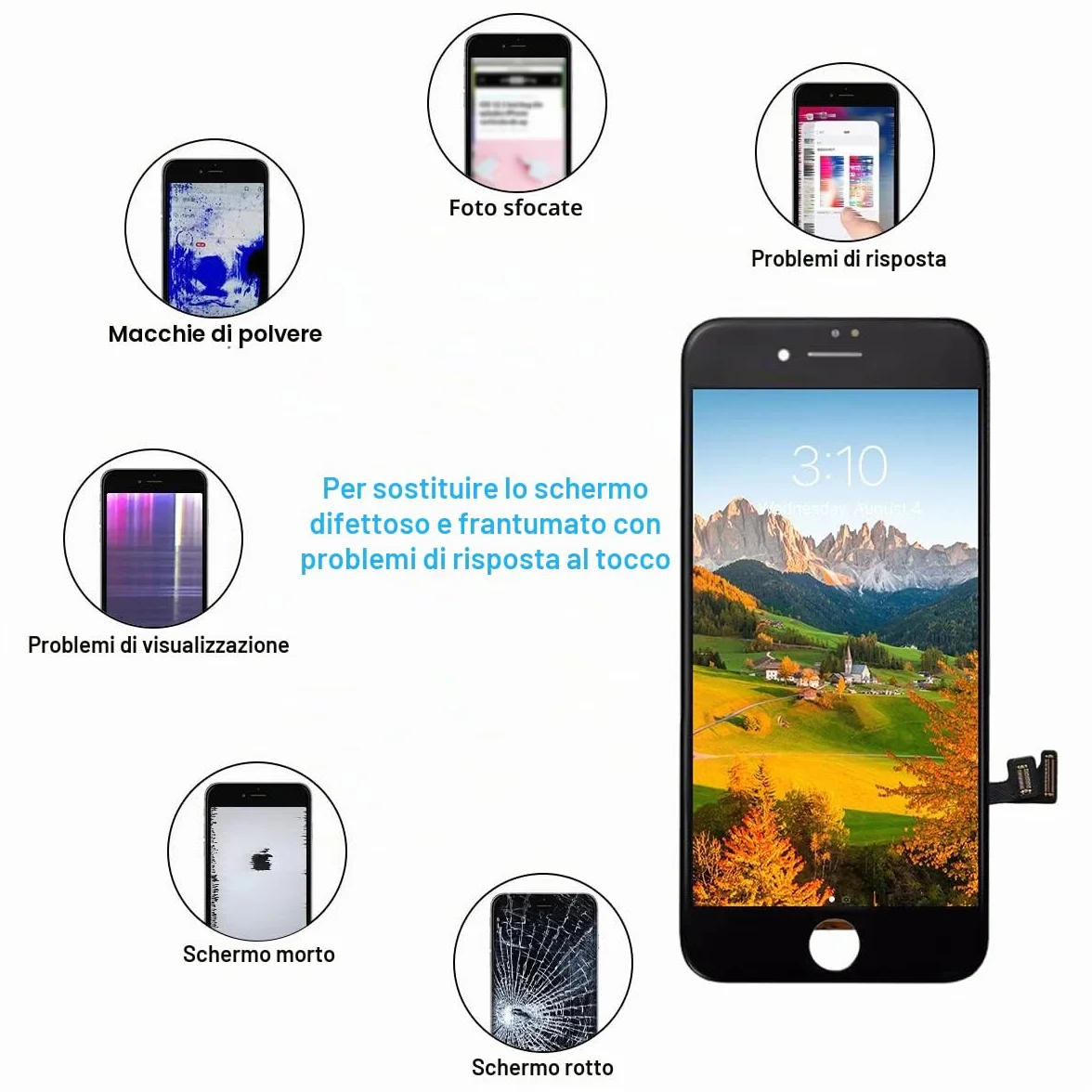 Dinow Display per iPhone 8/SE 2020 Schermo 4.7'' (Nero) Full HD Schermo per iPhone 8G, LCD 3D Touch Display di Vetro+Kit di Attrezzi per Il Modello A2275, A2296, A2298,A1905,A1863,A1906
