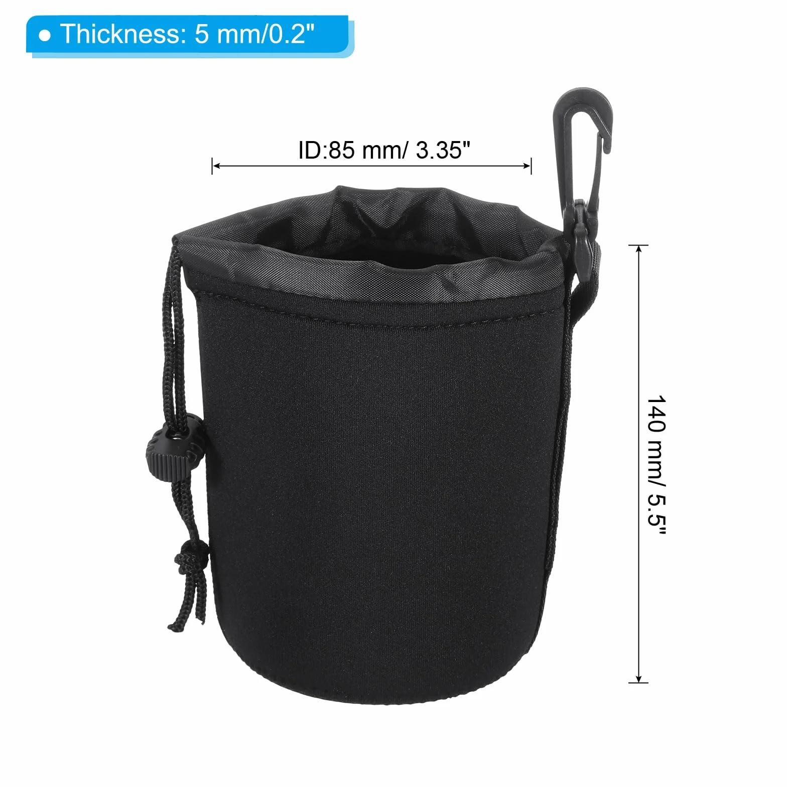 PATIKIL Borsa per Obiettivo Fotografico, 4 Pz 3.5" Id x 5.5" H Sacchetto Coulisse Neoprene Spesso Protettivo, Custodia per Obiettivo Fotocamera Dslr, Nero per Acqua e Tazze da Caffè