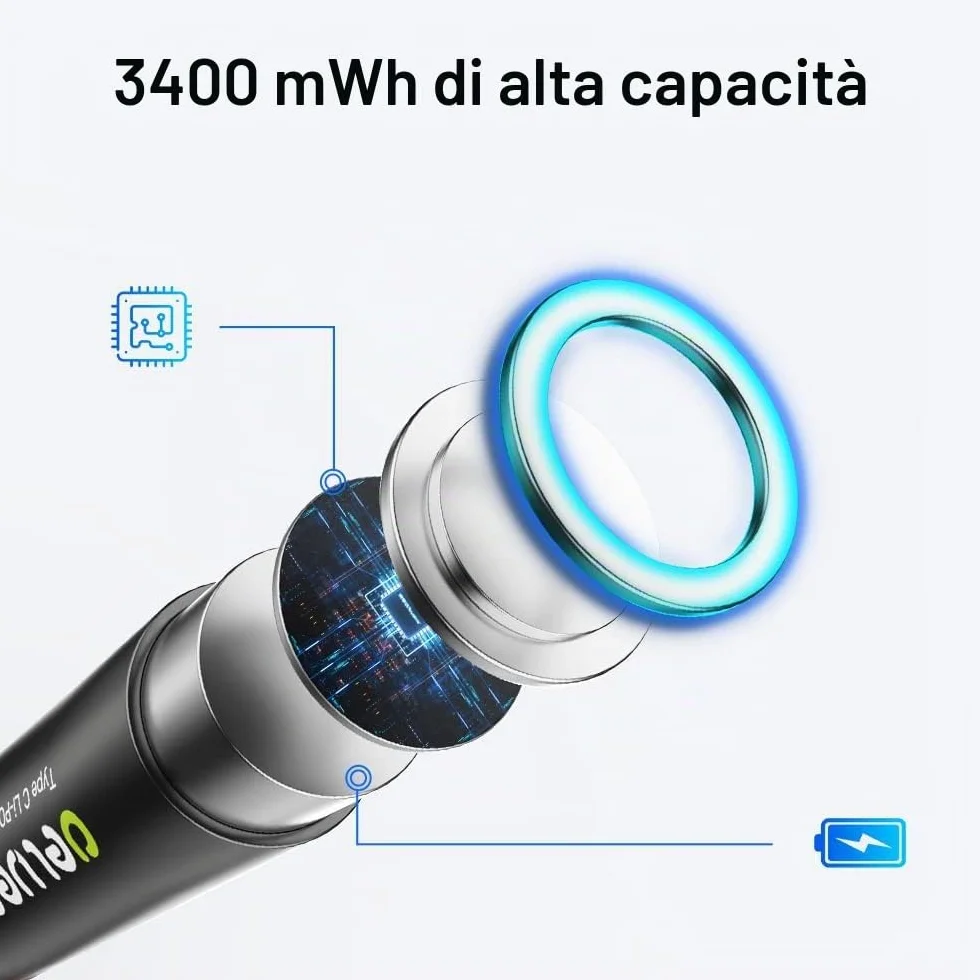 1.5V USB-C Batterie AA ricaricabili 3400mWh, Pile Ricaricabili AA Litio 1500 Cicli con Cavo USB-C, 4 pezzi