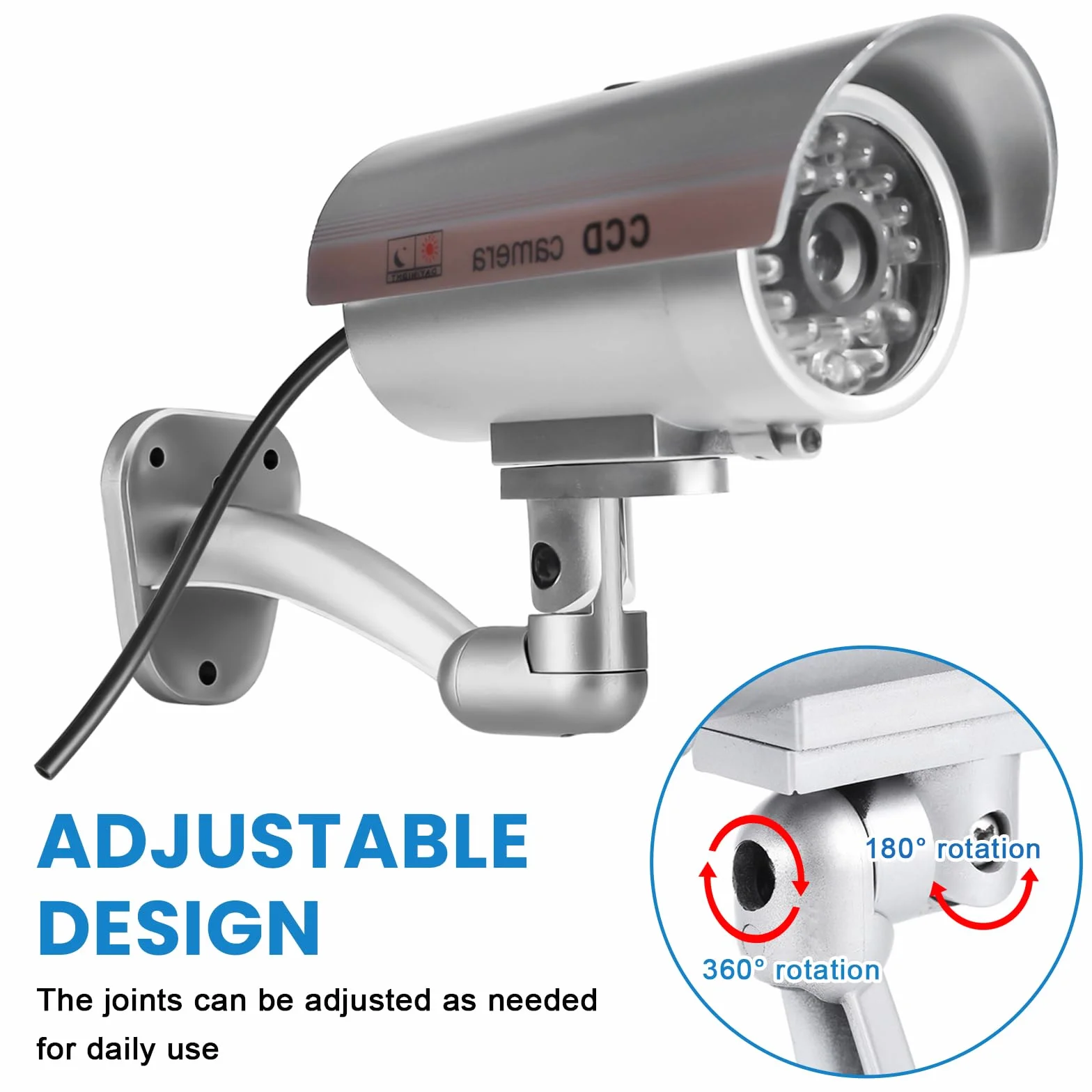 Sporgo 2 pezzi telecamera di sorveglianza: Dummy telecamera di sorveglianza esterna con luce a LED rossa lampeggiante, atrappe telecamera di sorveglianza finta fotocamera di sicurezza per interni ed