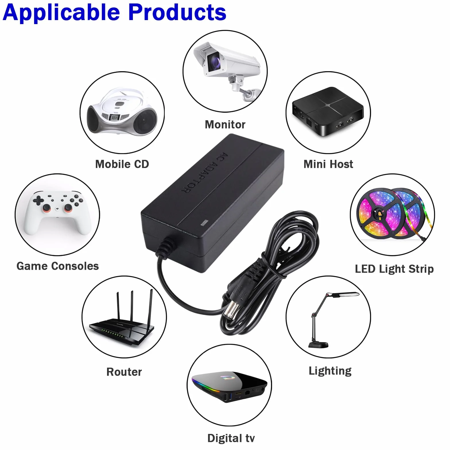 Alimentatore 5V 10A 50W, Adattatore di Alimentazione AC 100-240V a DC 5V, Trasformatore Stabilizzato con Spina UE, Interfaccia 5.5x2.5mm per Telecamere CCTV, Strisce LED, Dispositivi Elettronici