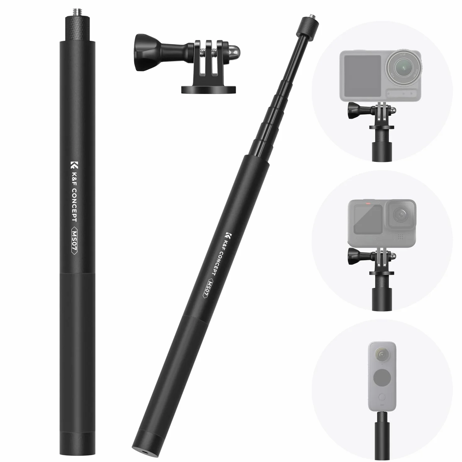 Bastone Selfie Monopiede, K&F Concept Selfie Stick MS07 153cm Palo di Estensione in Alluminio con Connettore da 1/4", Compatibile con DJI Osmo, Insta360 Ace X5 X4 X3 ONE, Go Pro Hero 12 11 10 9 8 7