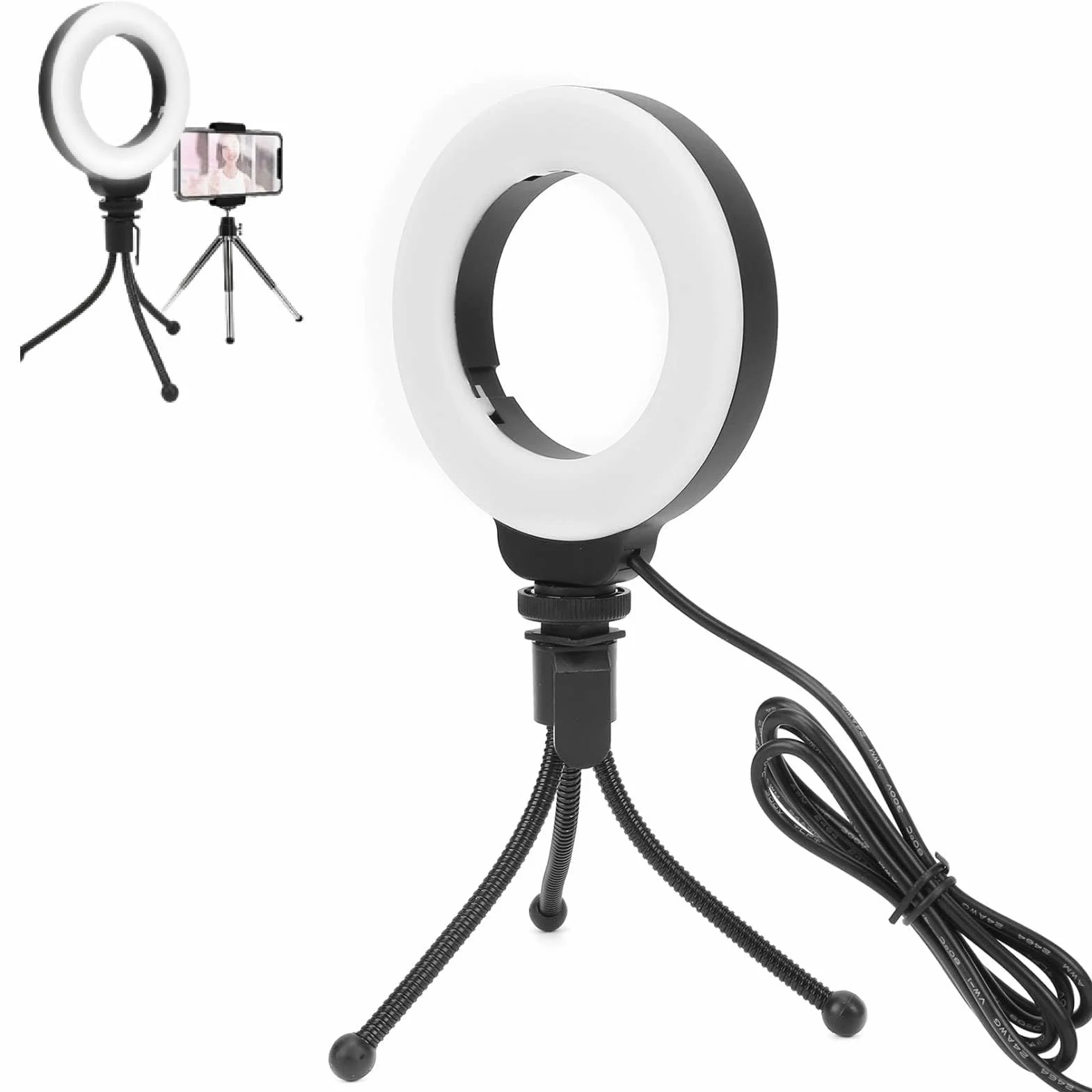 4 Pollici 48led Luce Anulare Con Stativo, Luce per Videoconferenza USB Vlog Fill Lamp Desktop Selfie Ring Light Con Treppiede per Trucco/Vlog/Computer/Laptop/Live Streaming/Videochiamata