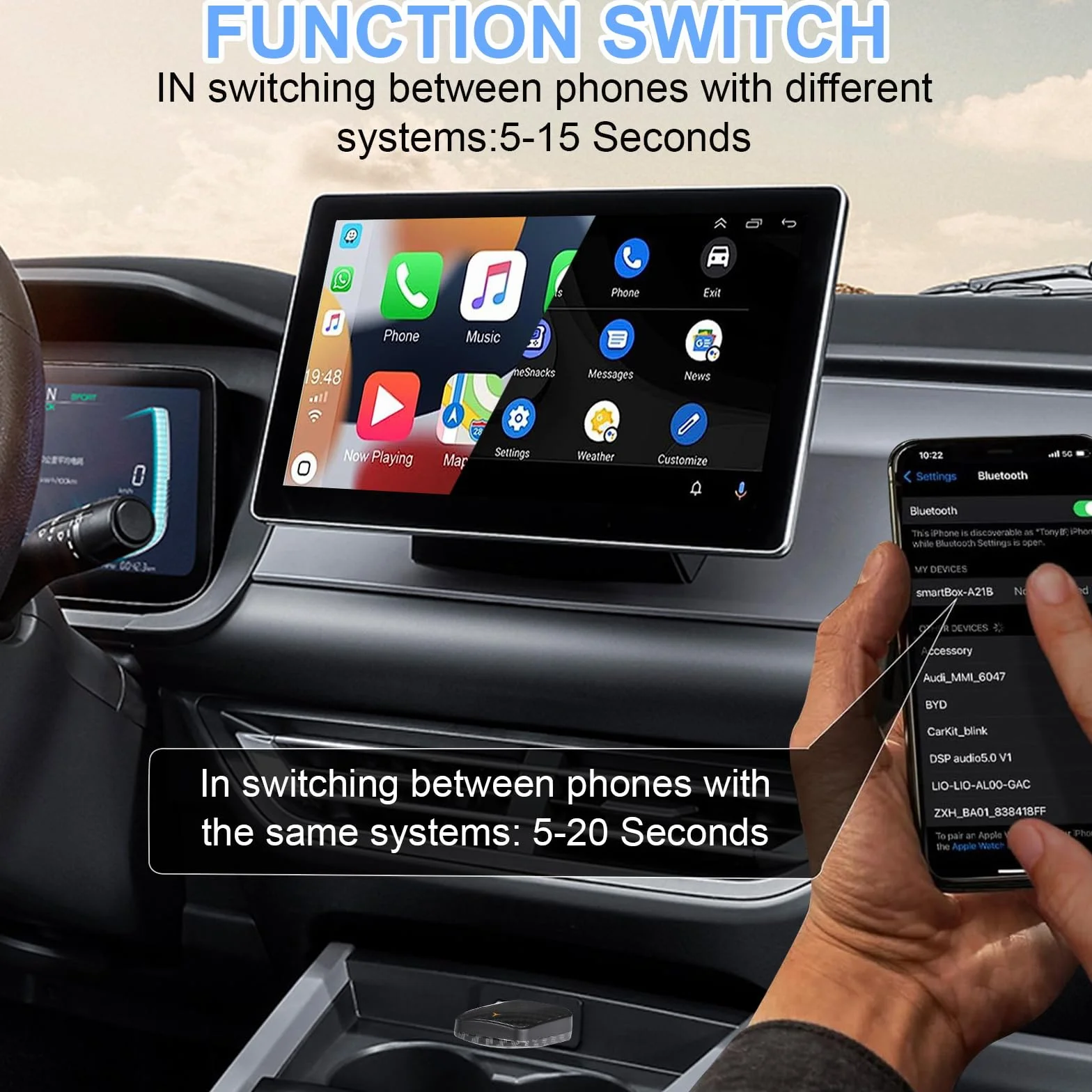 GuKKK Adattatore Carplay Wireless, Adattatore Wireless 2 in 1 per Android Auto e CarPlay, Converti Android Auto Cablato in Wireless, Adatto per Auto con AA e Carplay, 5GHz WiFi USB C/A, Plug & Play