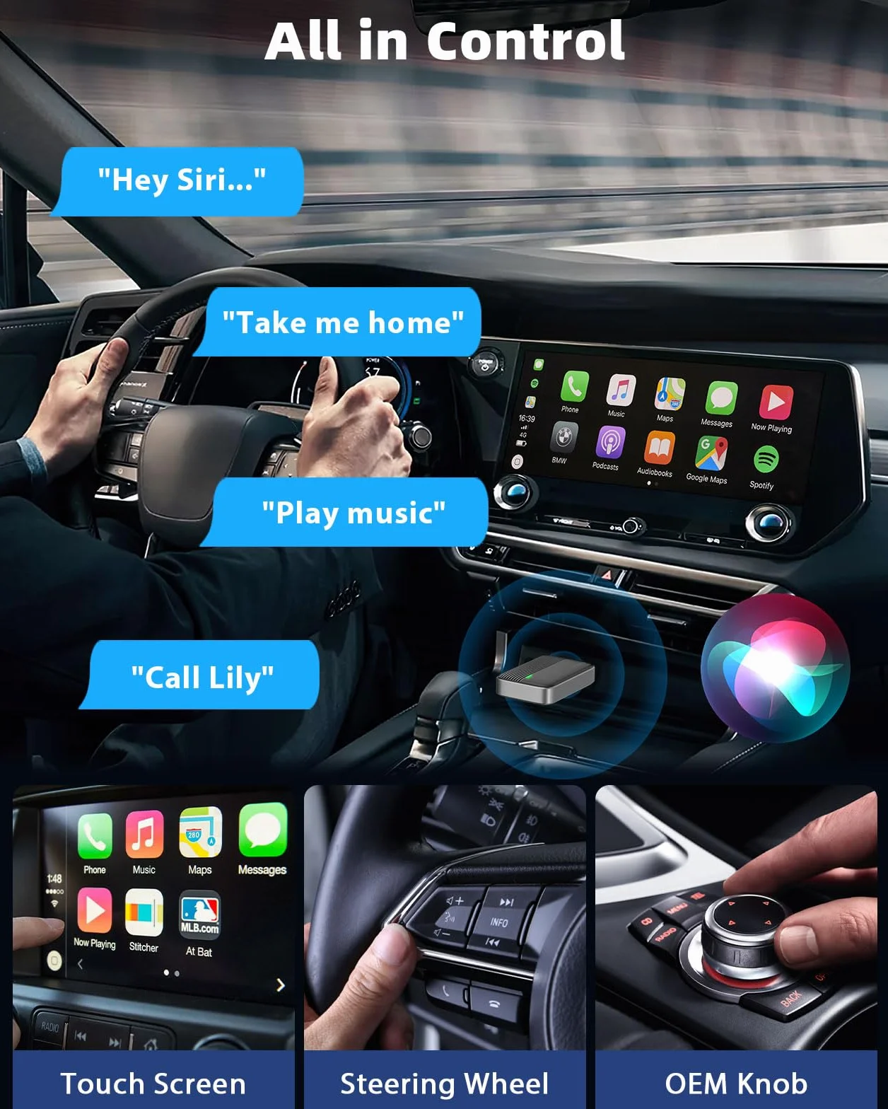 MoKo Adattatore CarPlay Wireless per Apple iPhone(2025 aggiornato), Mini Adattatore Car Play Wireless per iOS 10 e auto con Apple CarPlay, Convertire Car Play cablata in Wireless, Plug and Play, Nero