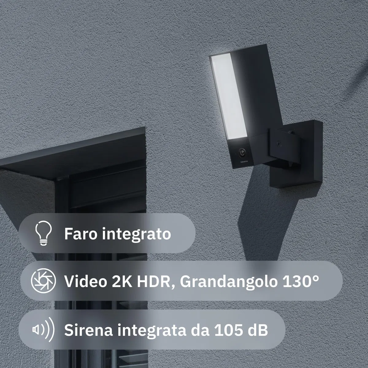 Netatmo Videocamera di Sorveglianza Esterna, WiFi 5 GHz, 2SD, 2K HDR, Rilevamento intelligente di persone/Veicoli e animali/proiettore LED 12 W, Sirena 105 dB, Archiviazione locale, NOC2-B-AMZ