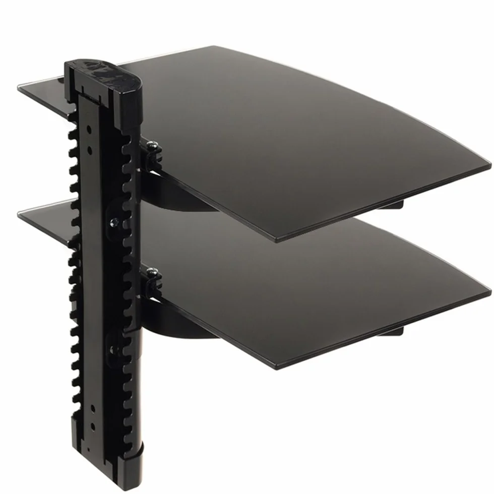 Maclean MC-662 Supporto DVD da Parete con Dopia Mensola in Vetro Scaffale da Muro Console PS3 PS4 Xbox