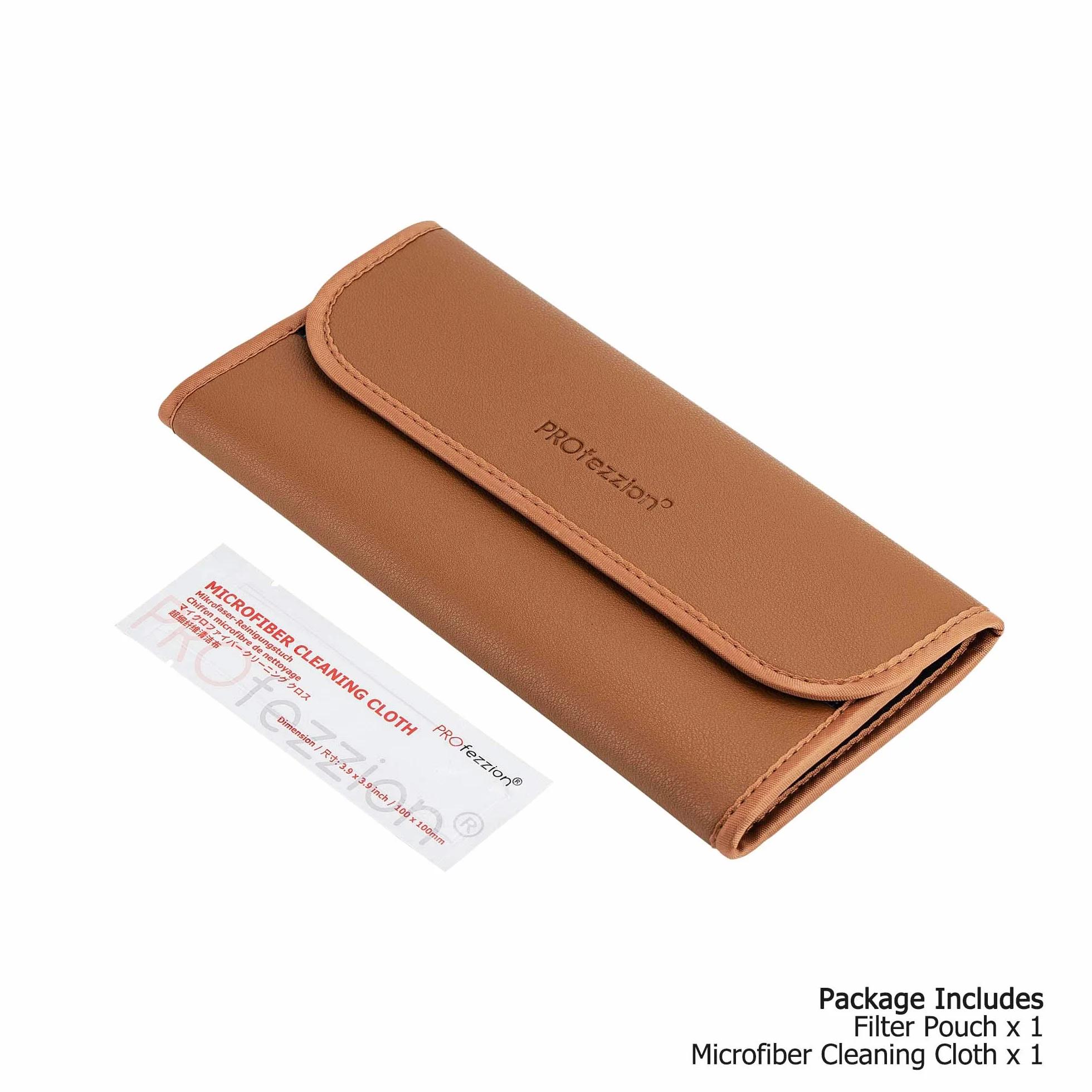 PROfezzion Custodia per Filtro 4 Tasche Custodia per filtro per Obiettivo per Borsa per il Trasporto per Filtro Tondo UV ND CPL Fino a 82 mm di Stoccaggio con Panno di Pulizia in Microfibra, Marrone
