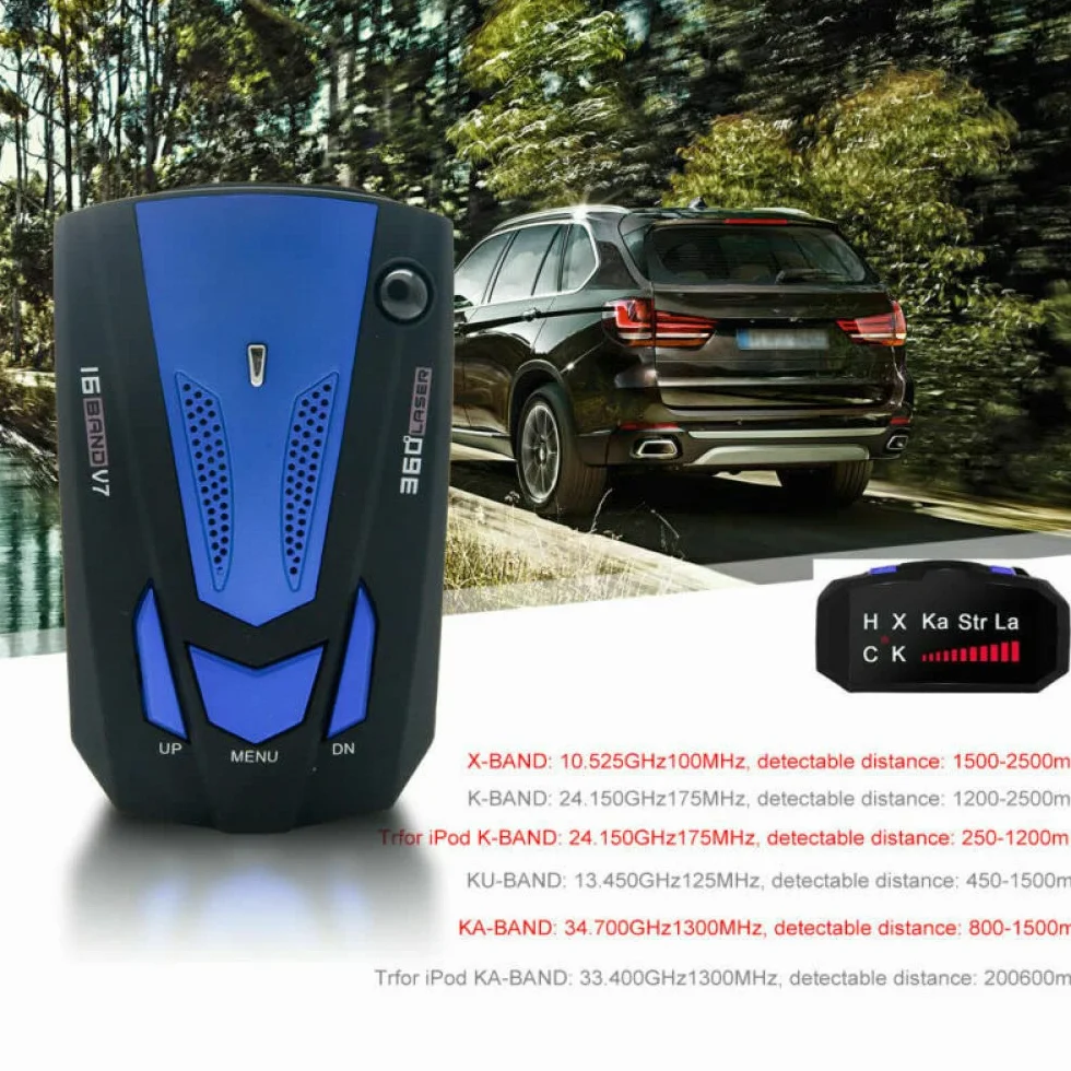 Rilevatore radar GPS V7 per auto, rilevatori radar, velocità messaggio vocale, sistema di allarme velocità veicolo, display a led, modalità città/autostrada, rilevamento auto a 360 gradi