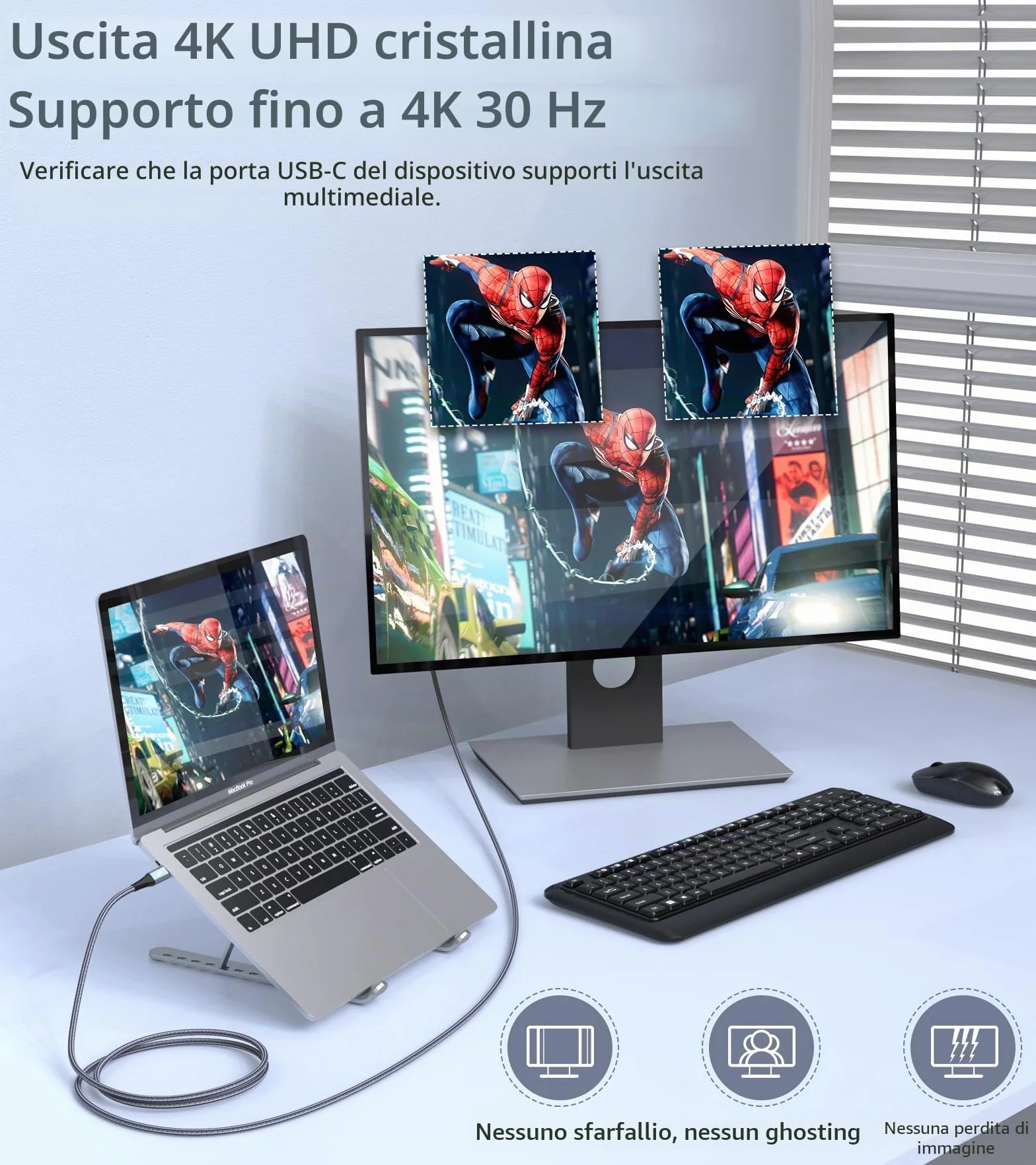 sweguard Cavo USB C HDMI 4K 2M, UHD Adattatore Tipo C per Thunderbolt 4 3 Compatible con iPhone 17 16 15 Plus Pro Max,MacBook Pro/Air,iMac,iPad Pro,Samsung S26 S25 S24 S23 a s8,Surface,Dell